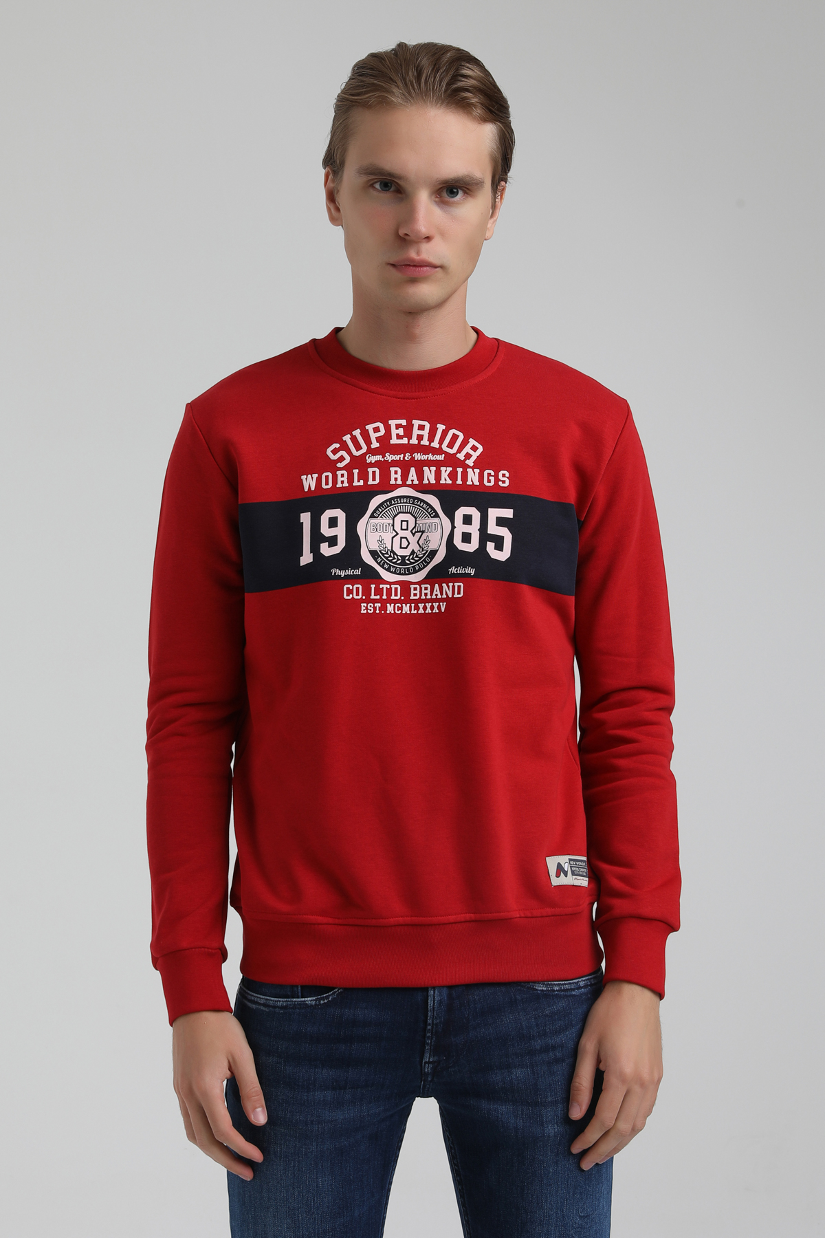 New World Polo Bisiklet Yaka Kırmızı Regular Sweatshirt 22FWM60134