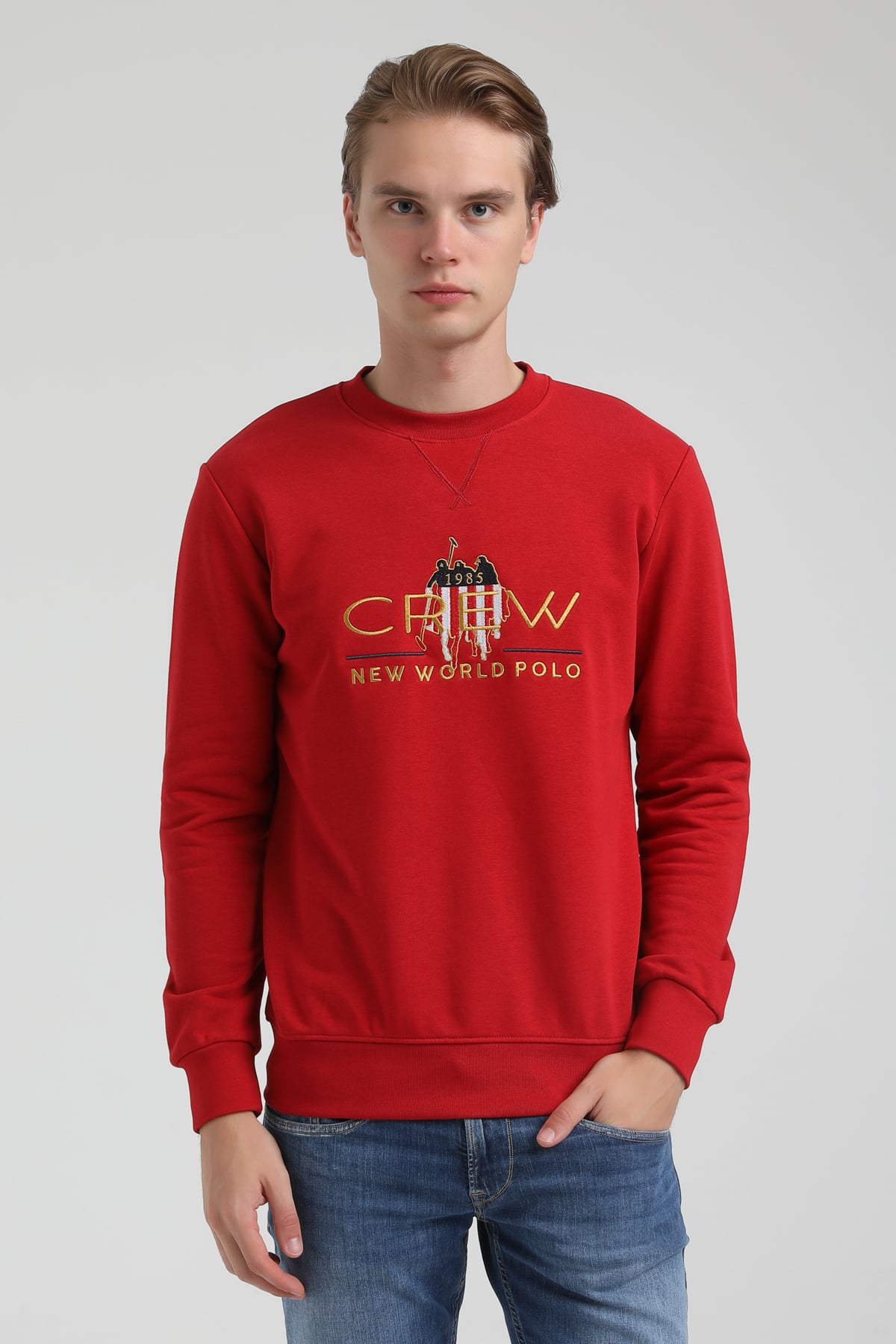 New World Polo Bisiklet Yaka Kırmızı Regular Sweatshirt 22FWM60116