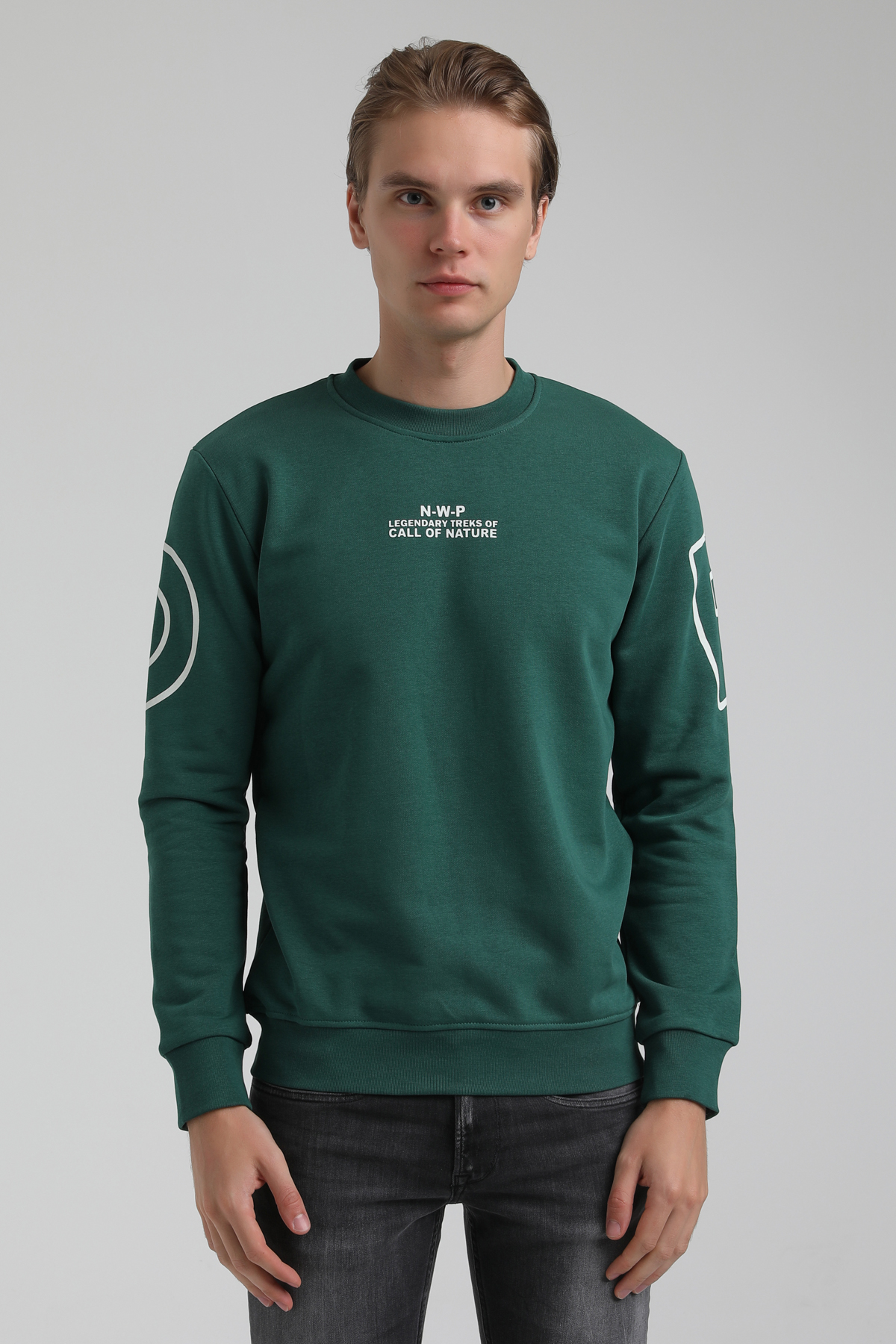 New World Polo Bisiklet Yaka Koyu Yeşil Regular Sweatshirt 22FWM60126