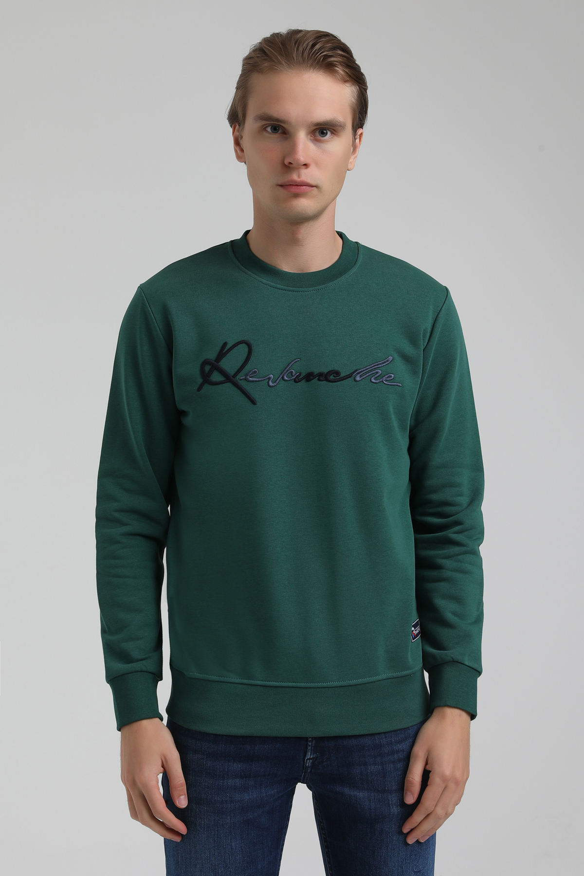 New World Polo Bisiklet Yaka Koyu Yeşil Regular Sweatshirt 22FWM60128