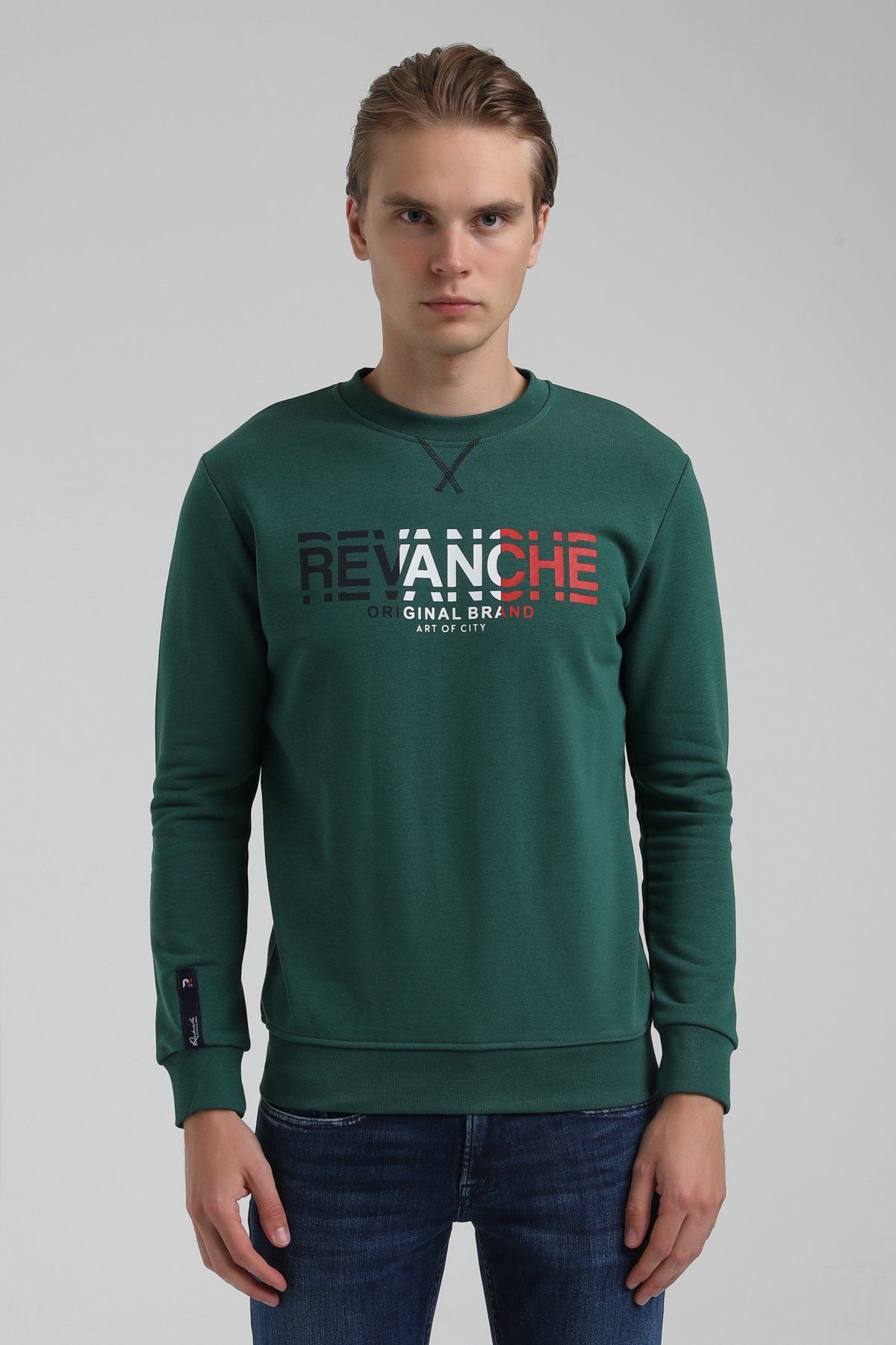 New World Polo Bisiklet Yaka Koyu Yeşil Regular Sweatshirt 22FWM60123