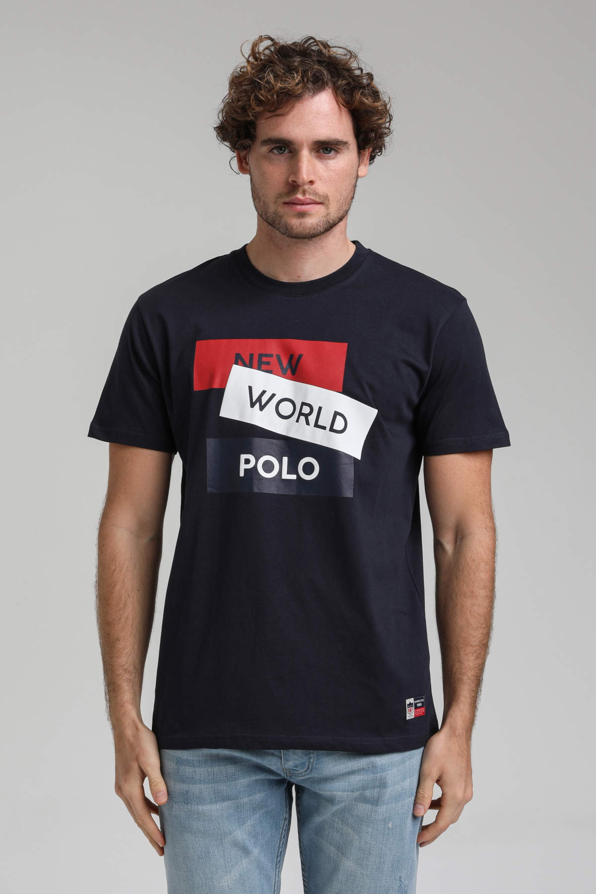 New World Polo Bisiklet Yaka Lacivert Regular Custom Tişört 23SSM20314