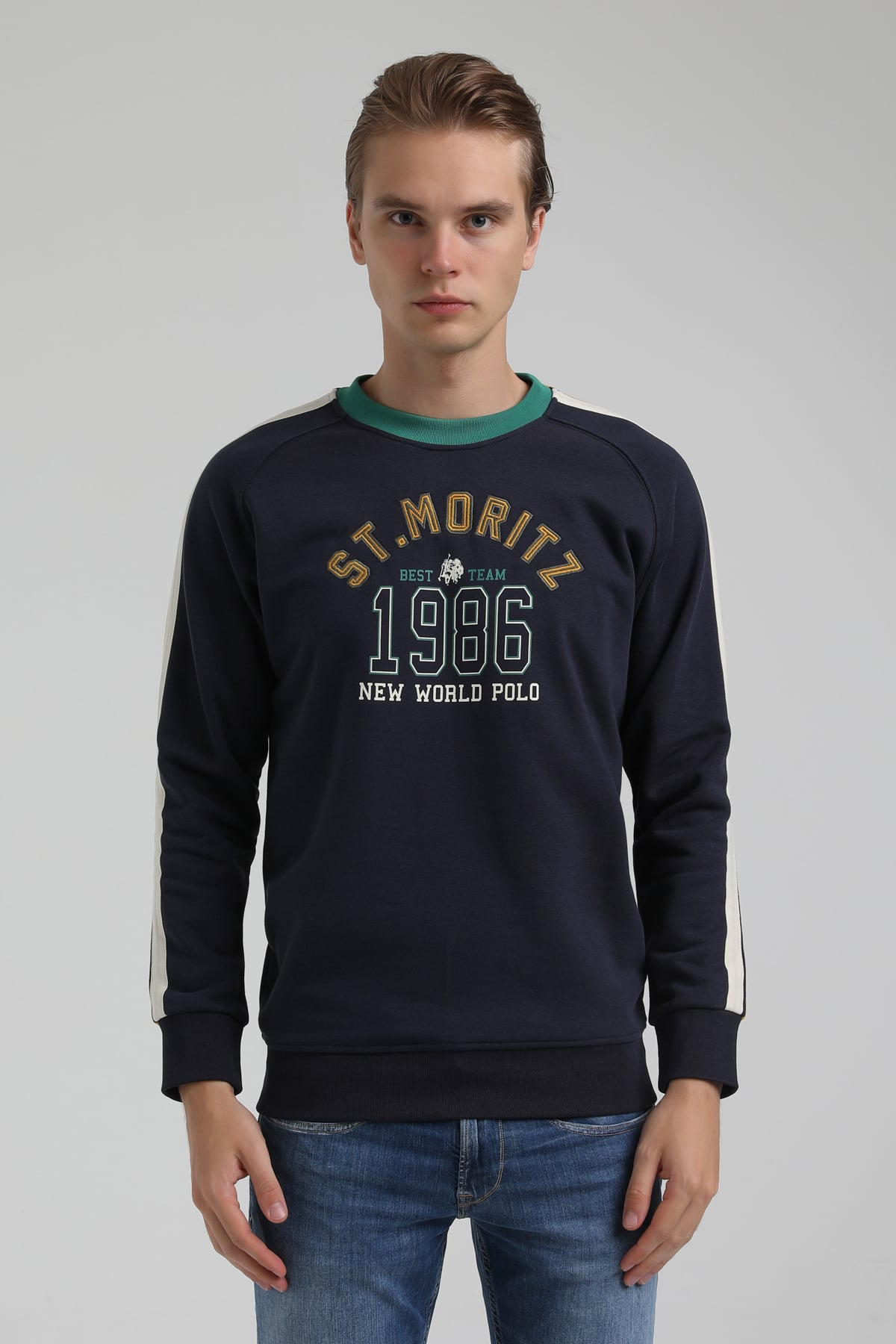 New World Polo Bisiklet Yaka Lacivert Regular Sweatshirt 22FWM60138