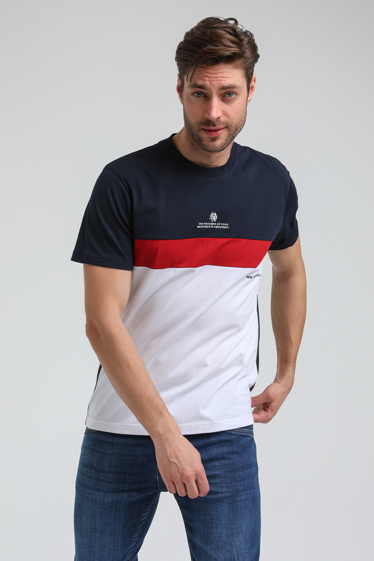 New World Polo Bisiklet Yaka Lacivert Slim Fit Tişört 23SSM20319