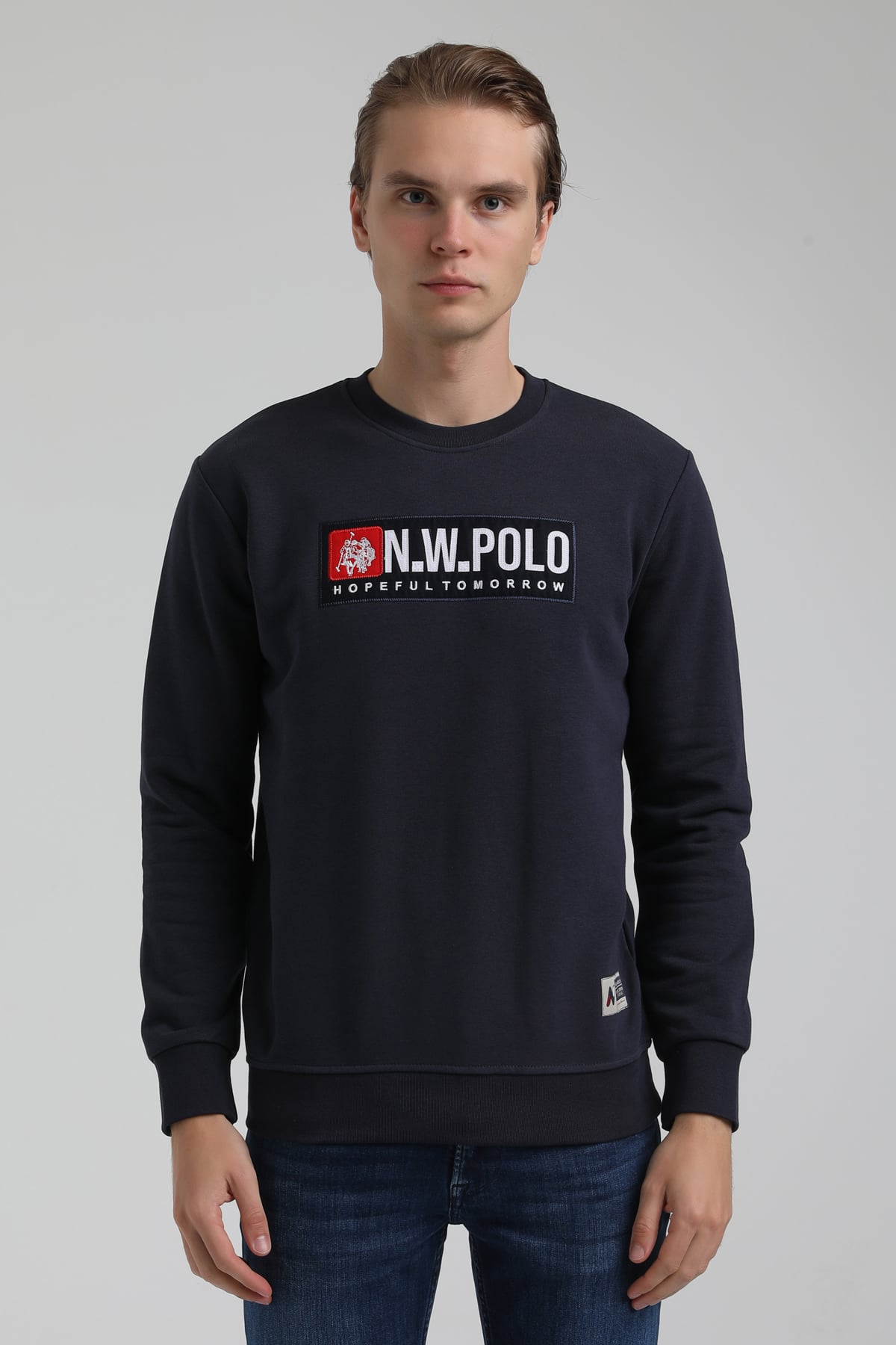 New World Polo Bisiklet Yaka Lacivert Regular Sweatshirt 22FWM60127