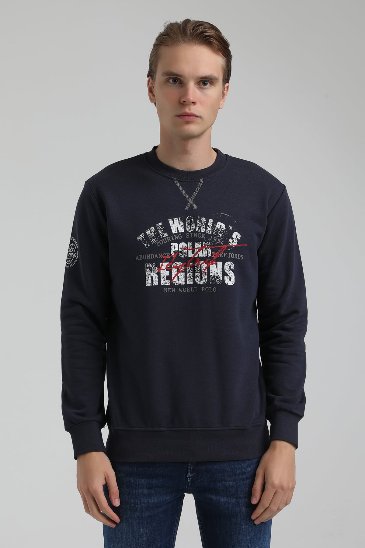 New World Polo Bisiklet Yaka Lacivert Regular Sweatshirt 22FWM60136