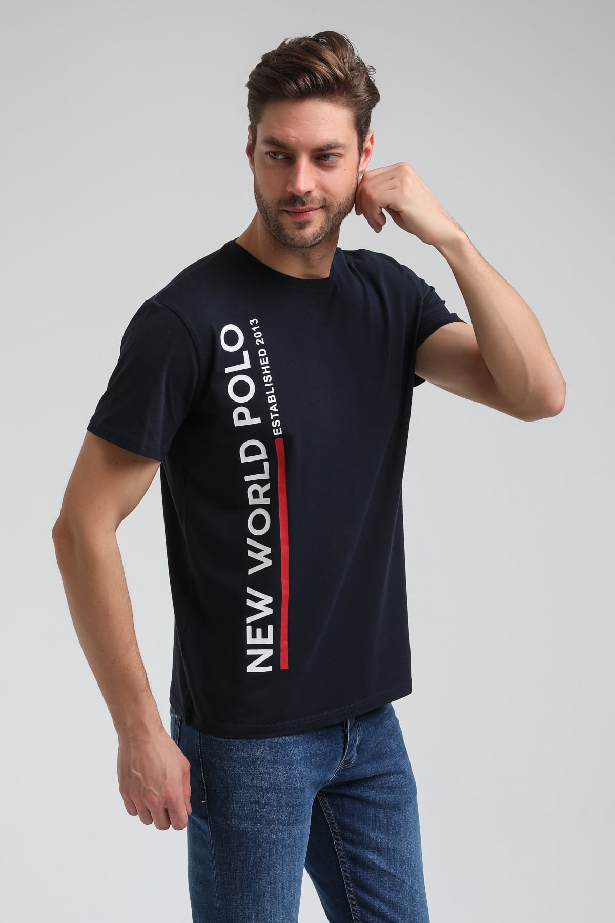 New World Polo Bisiklet Yaka Lacivert Regular Custom Tişört 23SSM20354