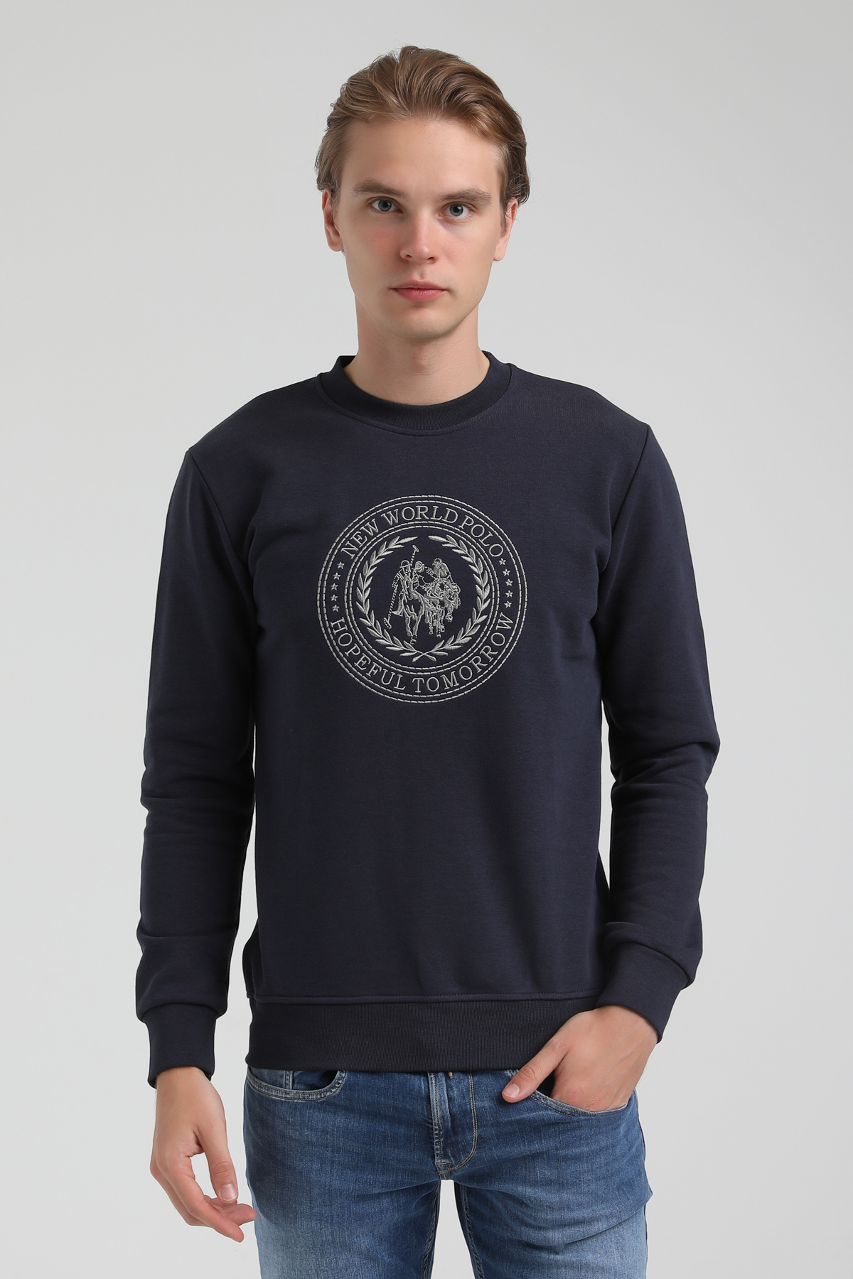 New World Polo Bisiklet Yaka Lacivert Regular Sweatshirt 22FWM60118