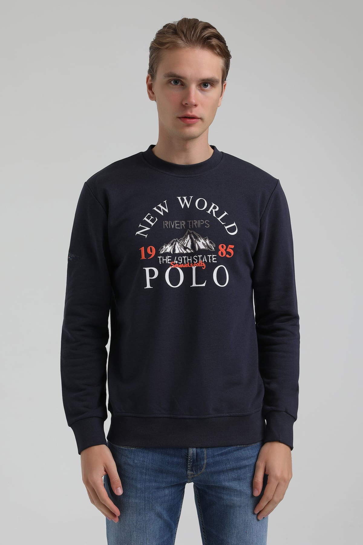 New World Polo Bisiklet Yaka Lacivert Regular Sweatshirt 22FWM60133