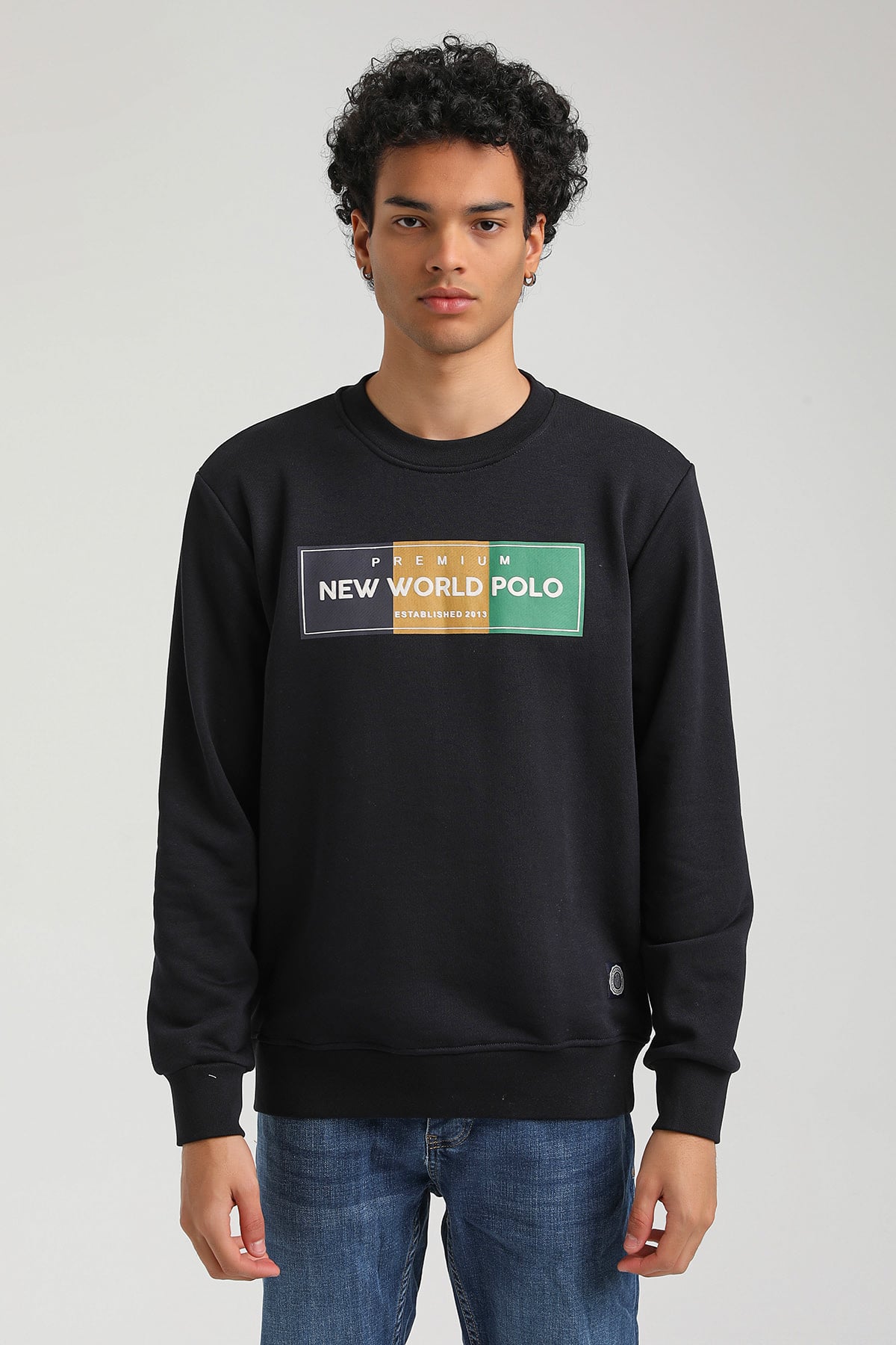 New World Polo Bisiklet Yaka Lacivert Slim Fit Sweatshirt 23FWM60155