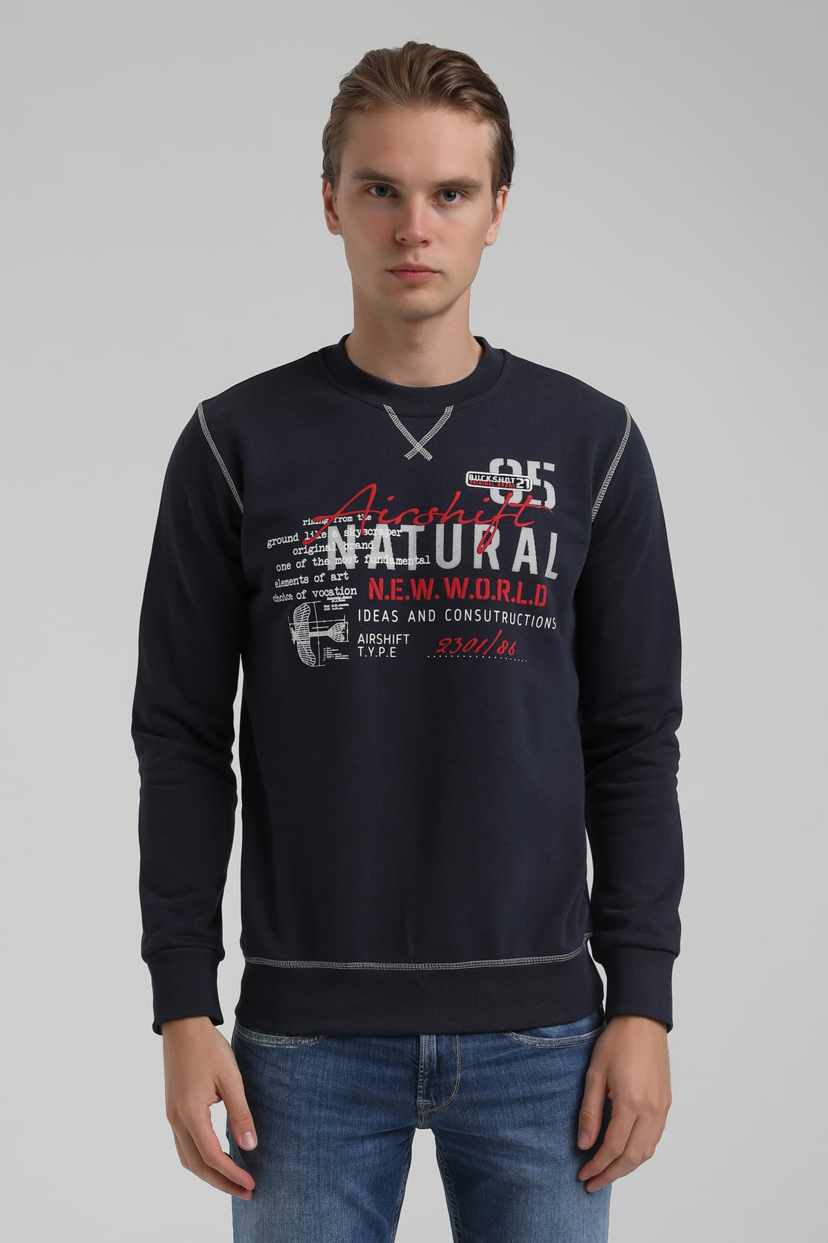 New World Polo Bisiklet Yaka Lacivert Regular Sweatshirt 22FWM60121