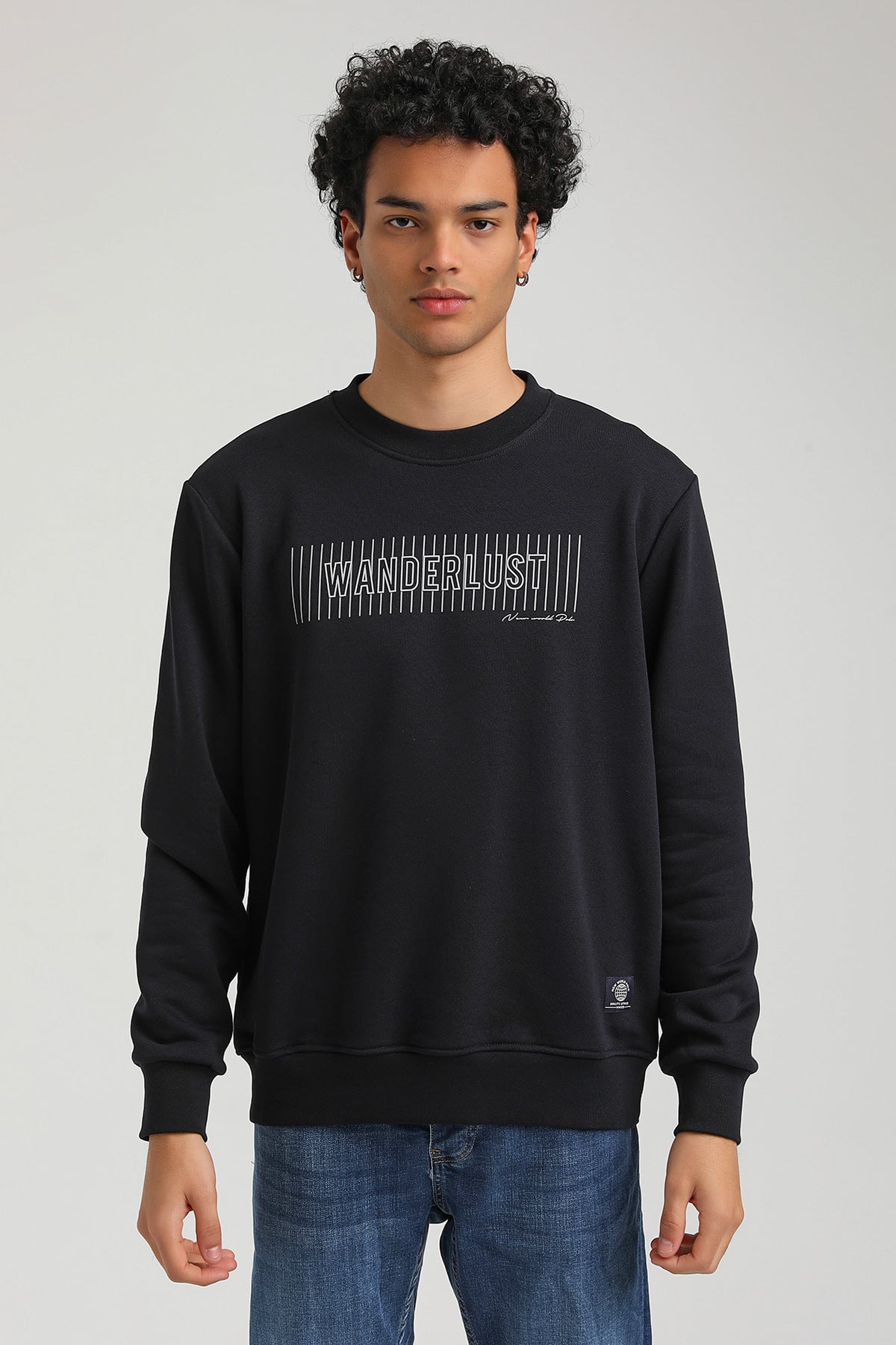 New World Polo Bisiklet Yaka Lacivert Regular Custom Sweatshirt 23FWM60149
