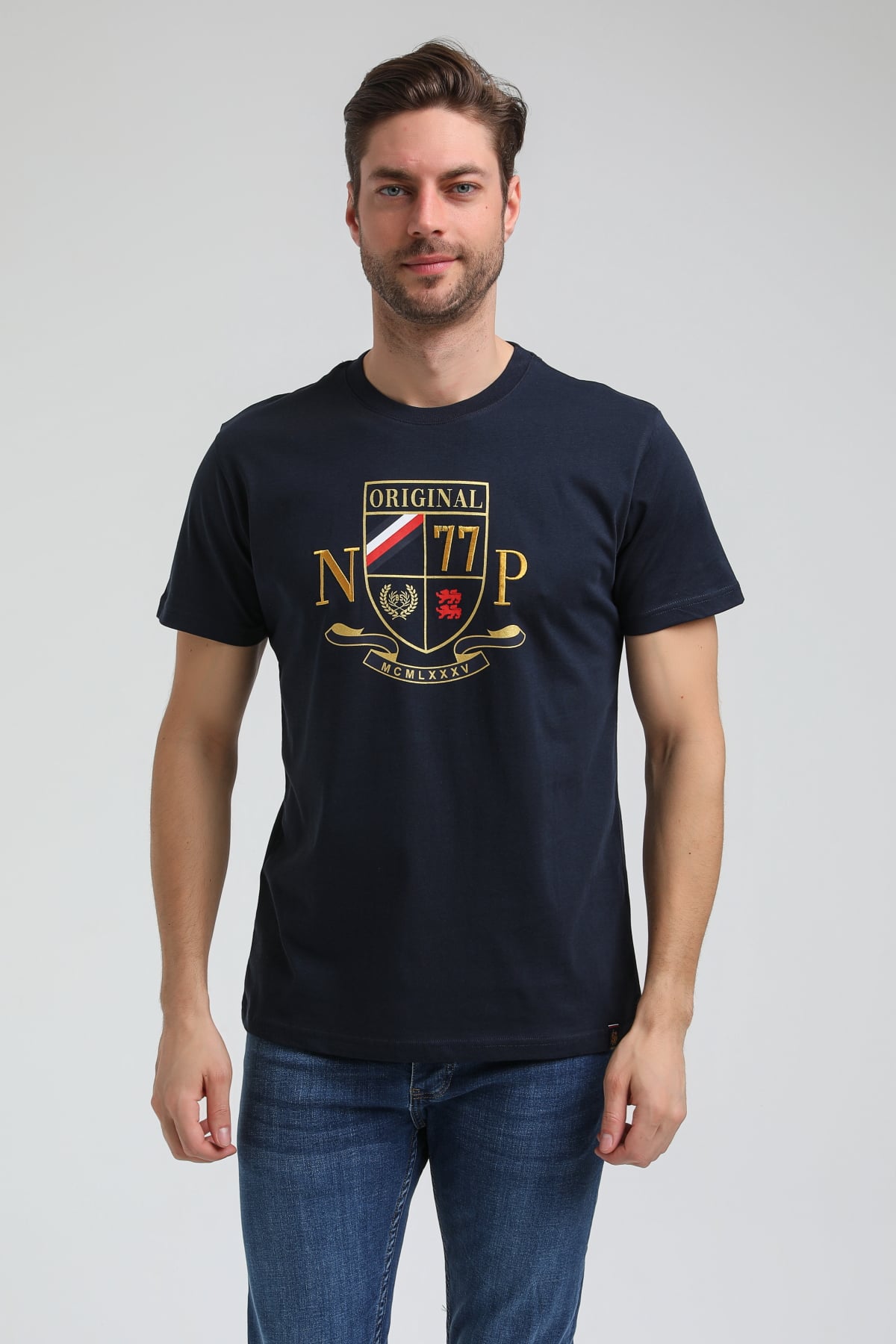 New World Polo Bisiklet Yaka Lacivert Slim Fit Tişört 23SSM20313