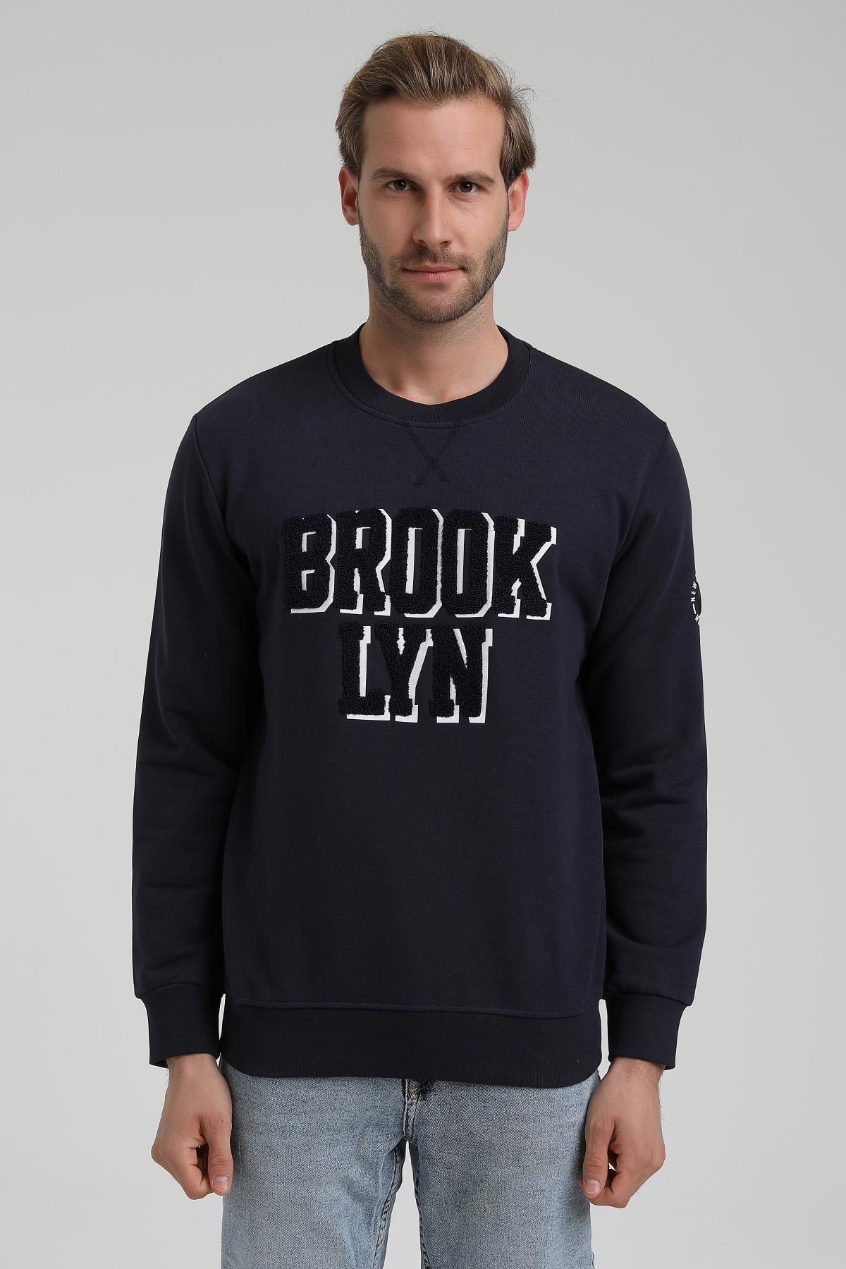 New World Polo Bisiklet Yaka Lacivert Slim Fit Sweatshirt 22FWM60120
