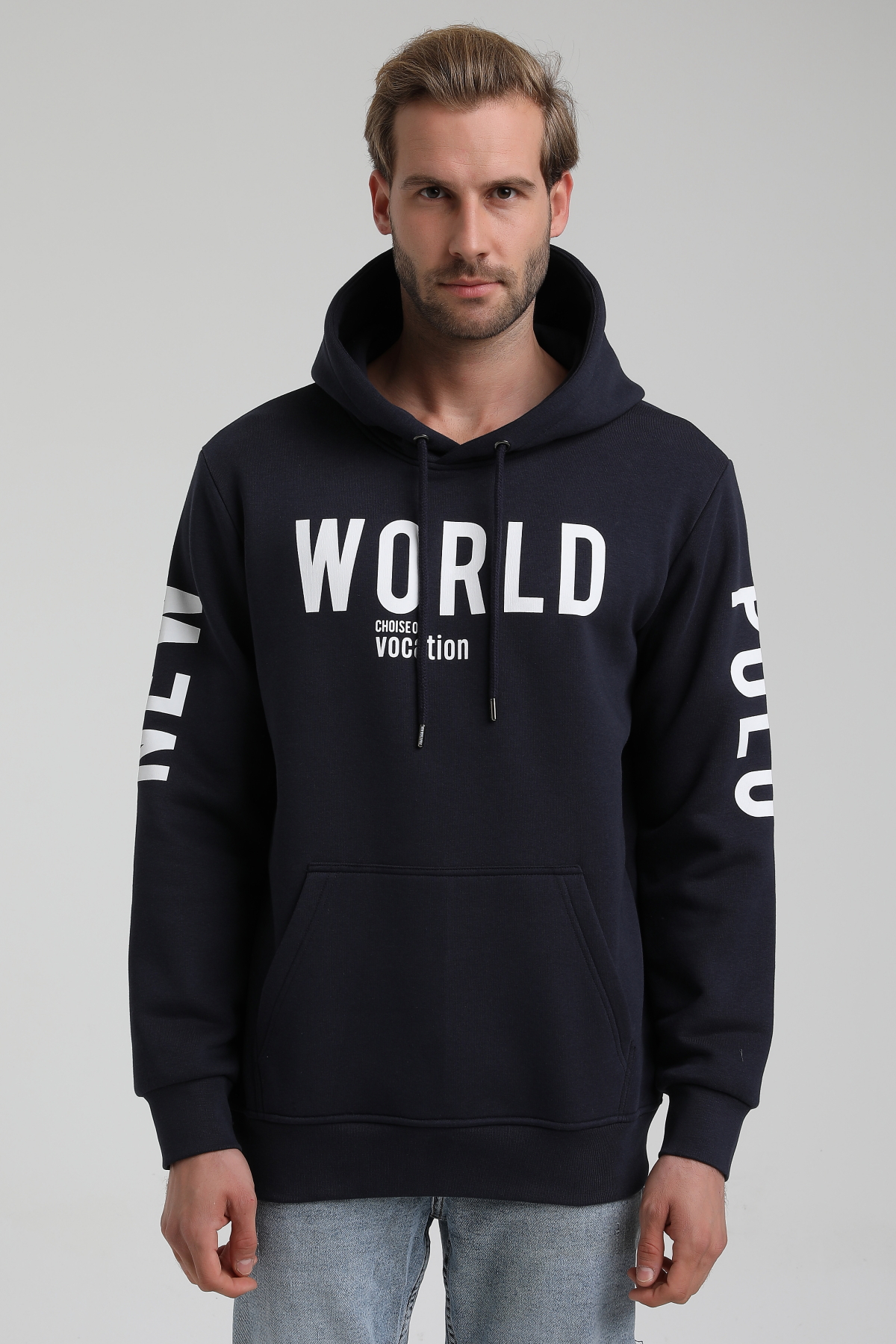 New World Polo Bisiklet Yaka Lacivert Slim Fit Sweatshirt 22FWM64035