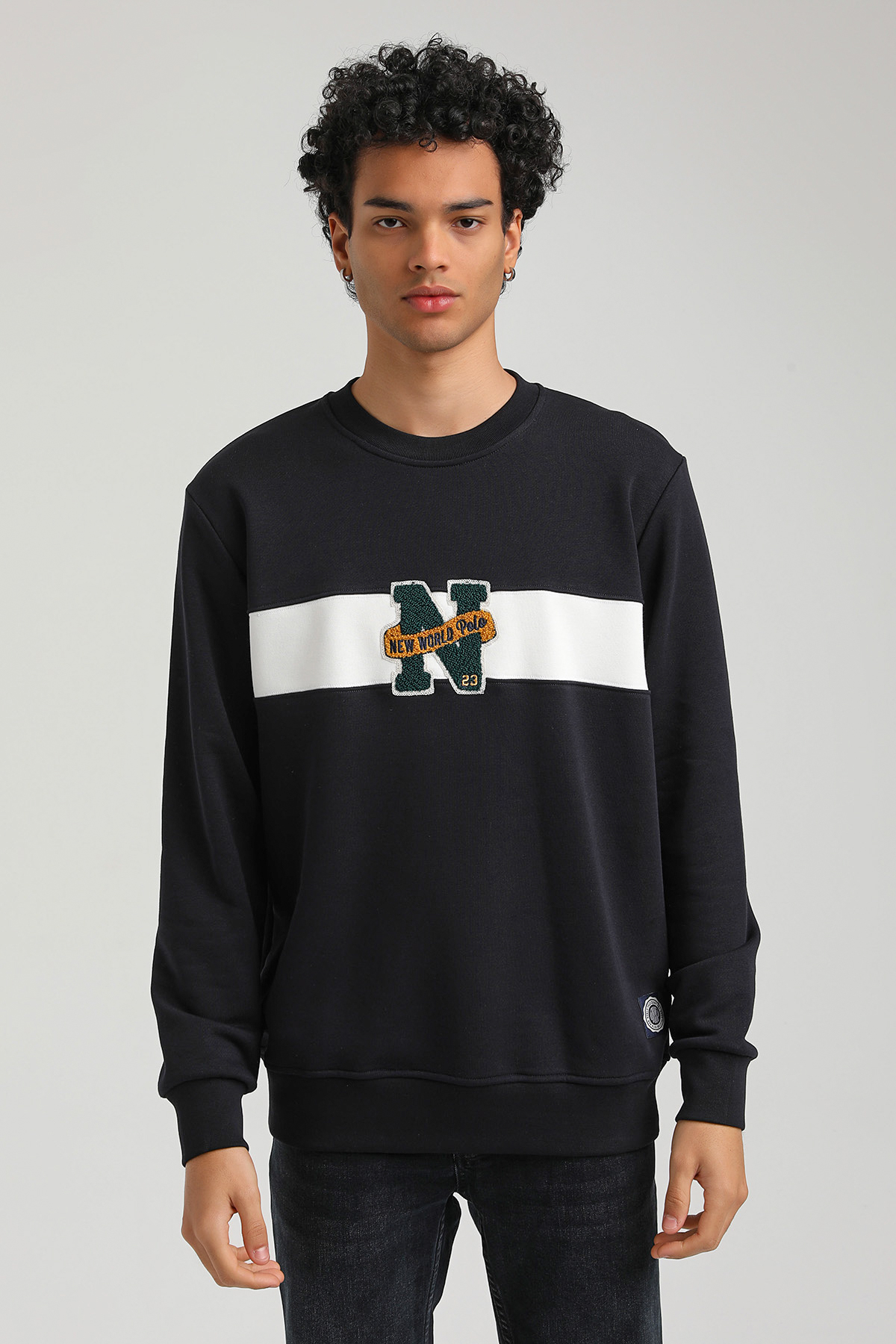 New World Polo Bisiklet Yaka Lacivert Slim Fit Sweatshirt 23FWM60156