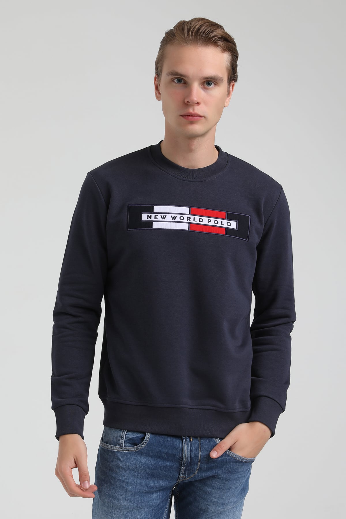 New World Polo Bisiklet Yaka Lacivert Regular Sweatshirt 22FWM60124