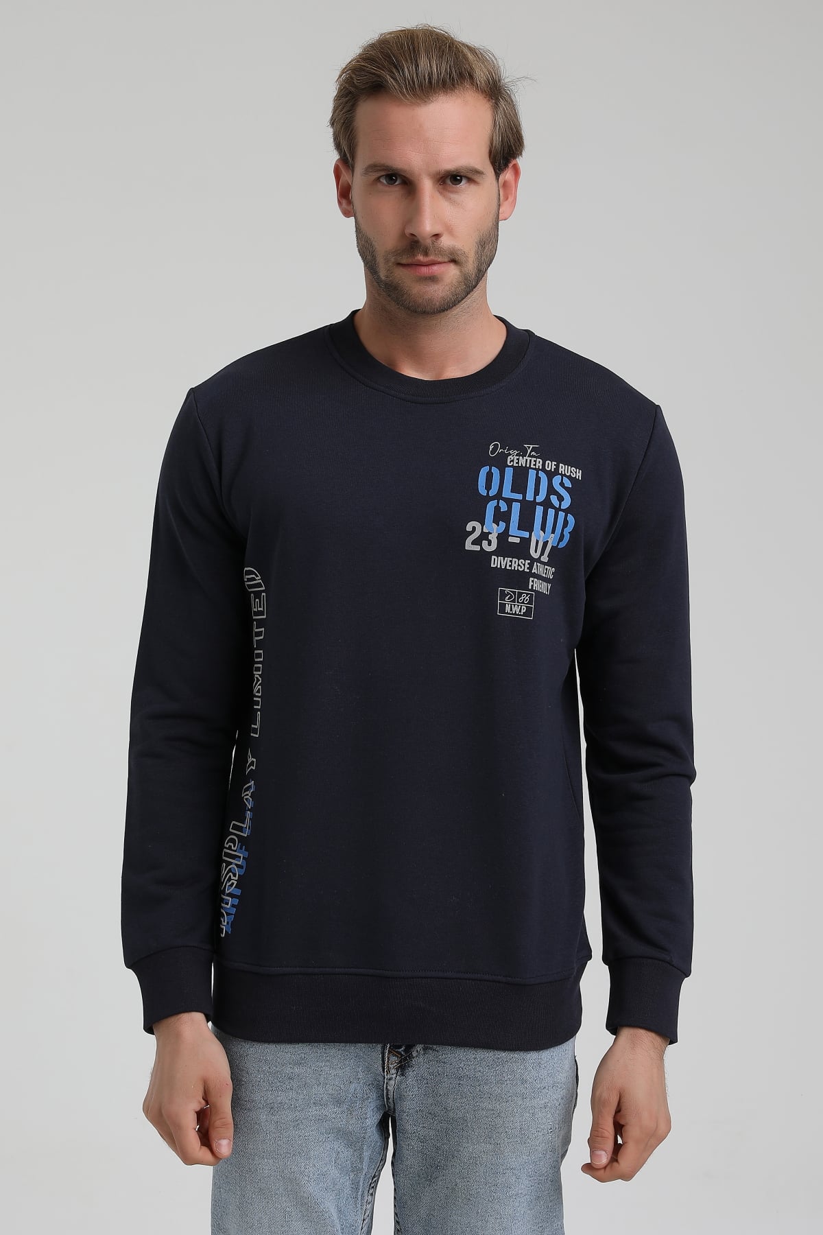 New World Polo Bisiklet Yaka Lacivert Slim Fit Sweatshirt 22FWM60122
