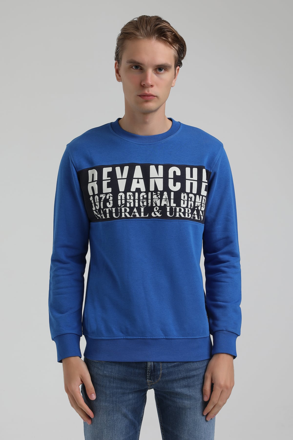 New World Polo Bisiklet Yaka Saks Regular Sweatshirt 22FWM60130