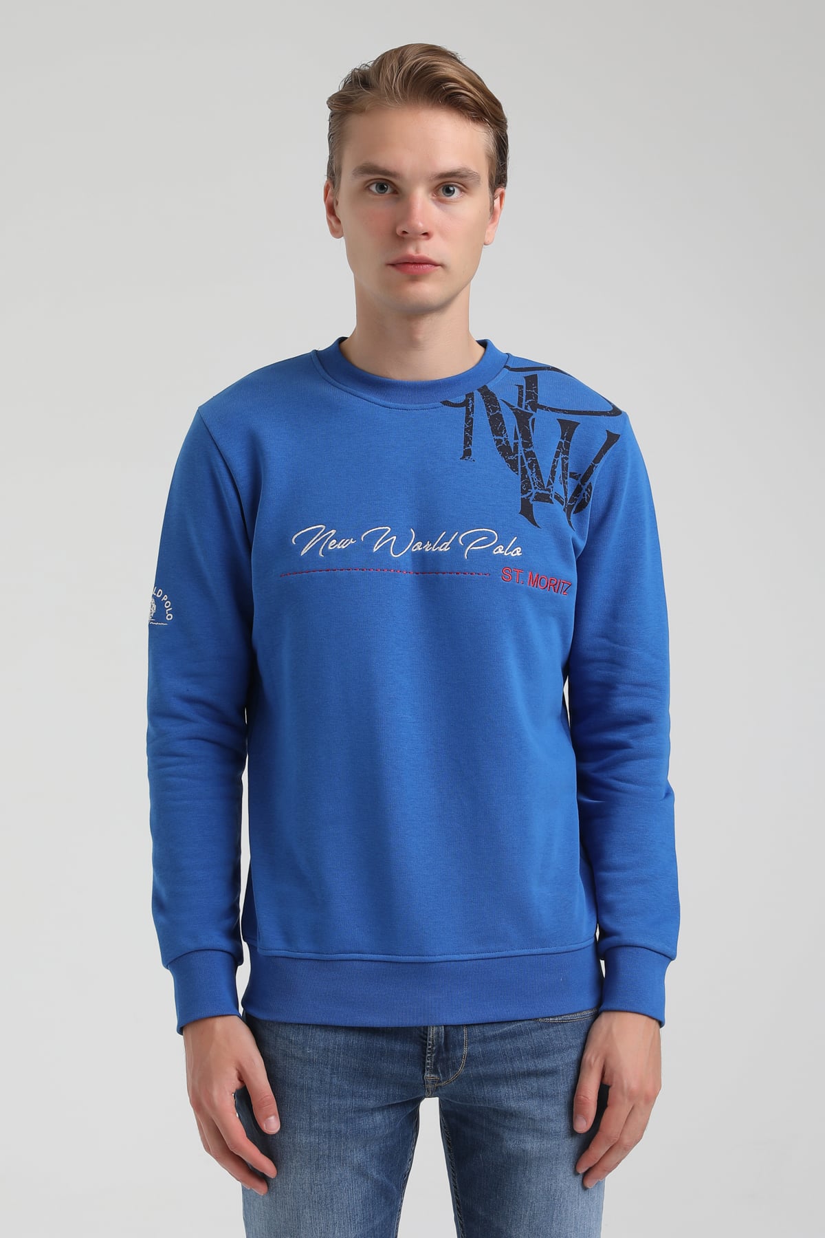 New World Polo Bisiklet Yaka Saks Regular Sweatshirt 22FWM60139