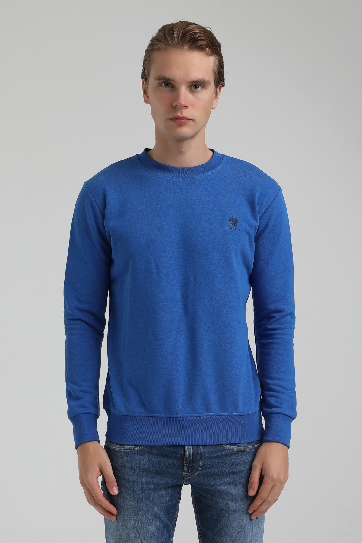 New World Polo Bisiklet Yaka Saks Regular Sweatshirt 22FWM60115