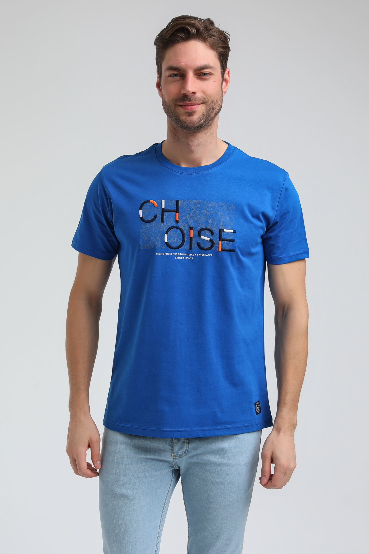 New World Polo Bisiklet Yaka Saks Regular Custom Tişört 23SSM20305