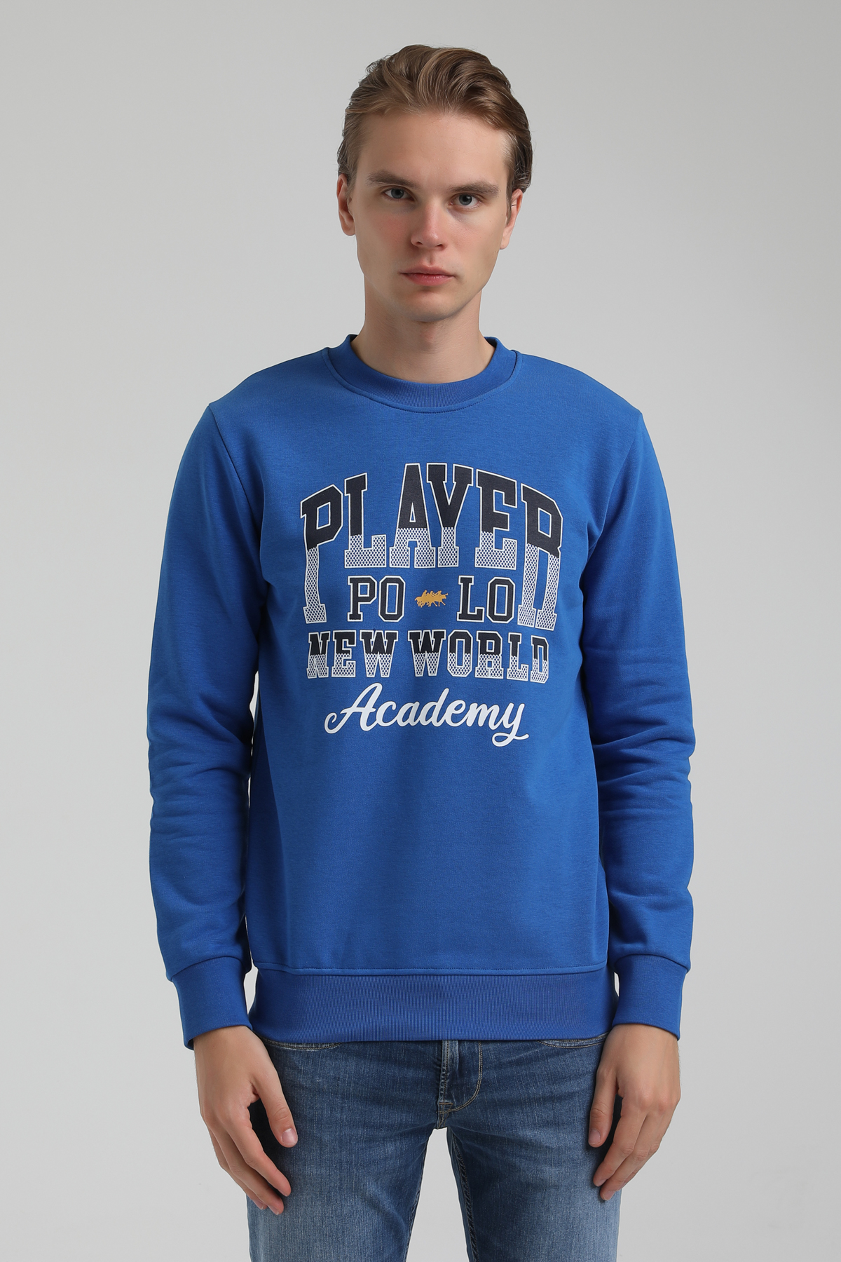 New World Polo Bisiklet Yaka Saks Regular Sweatshirt 22FWM60137