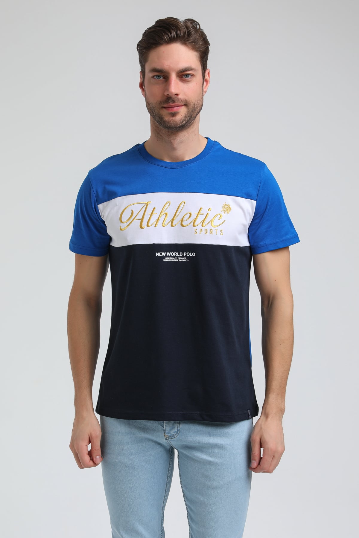 New World Polo Bisiklet Yaka Saks Slim Fit Tişört 23SSM20315