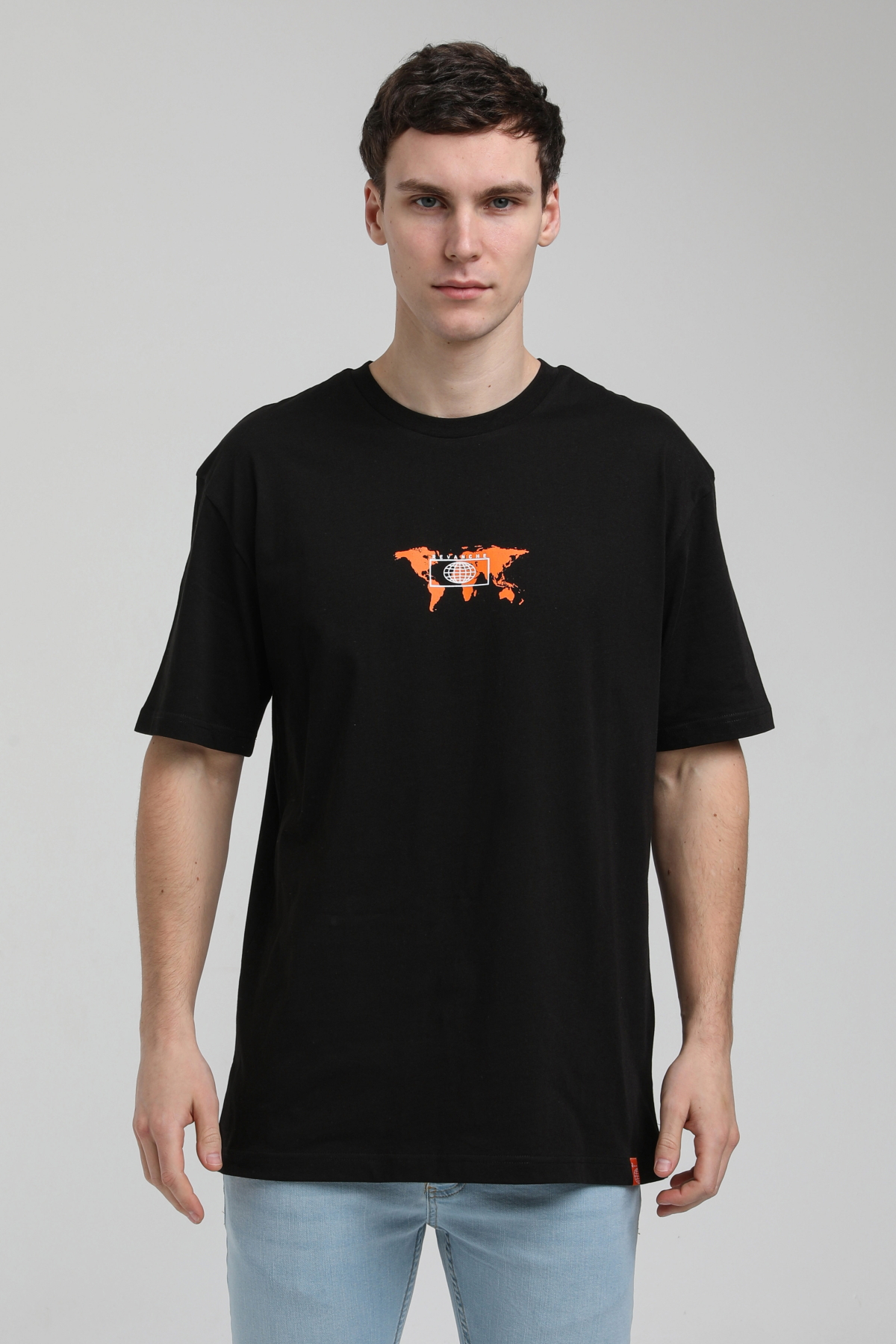 New World Polo Bisiklet Yaka Siyah Oversize Tişört 23SSM20332