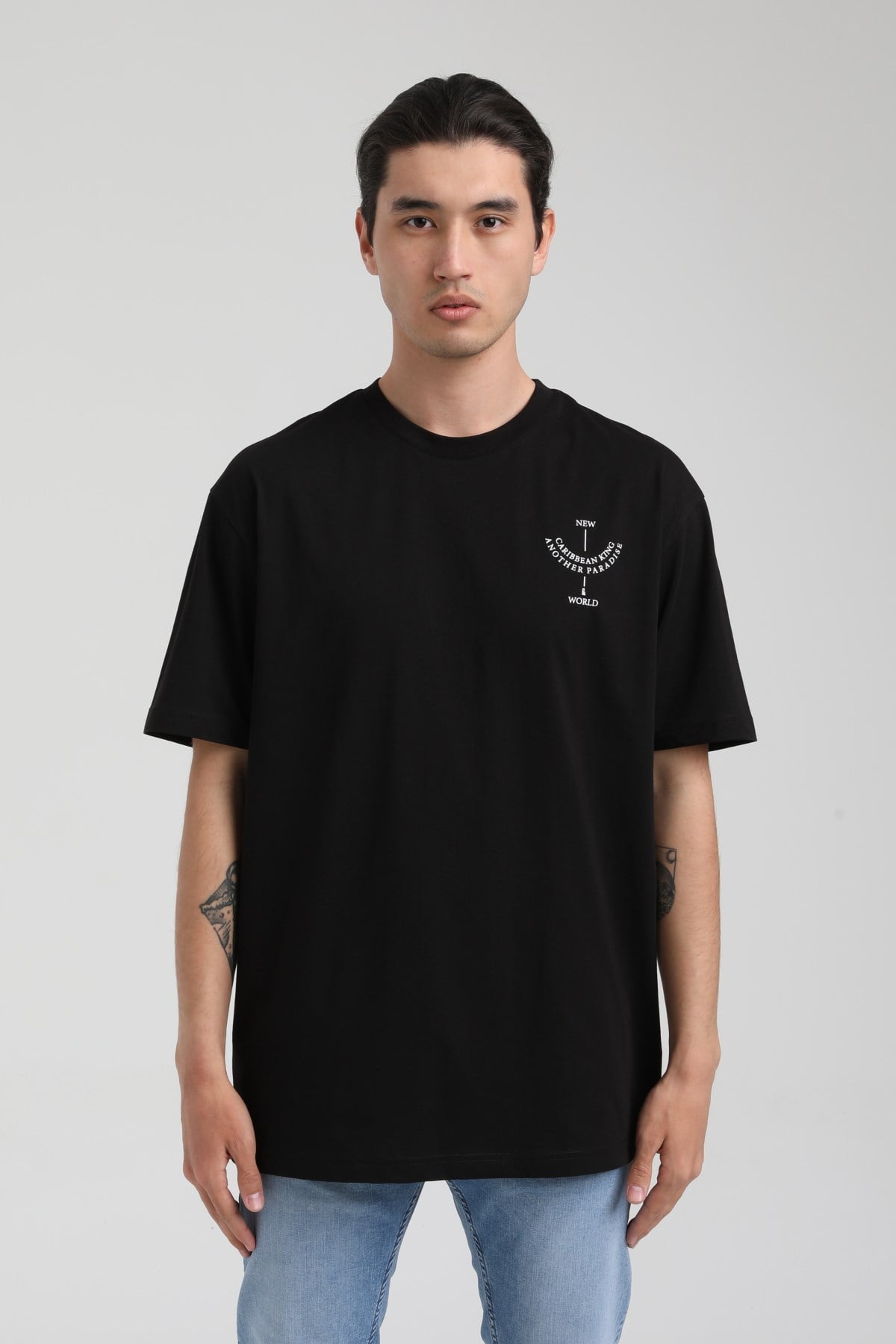 New World Polo Bisiklet Yaka Siyah Oversize Tişört 22.01.T4.007