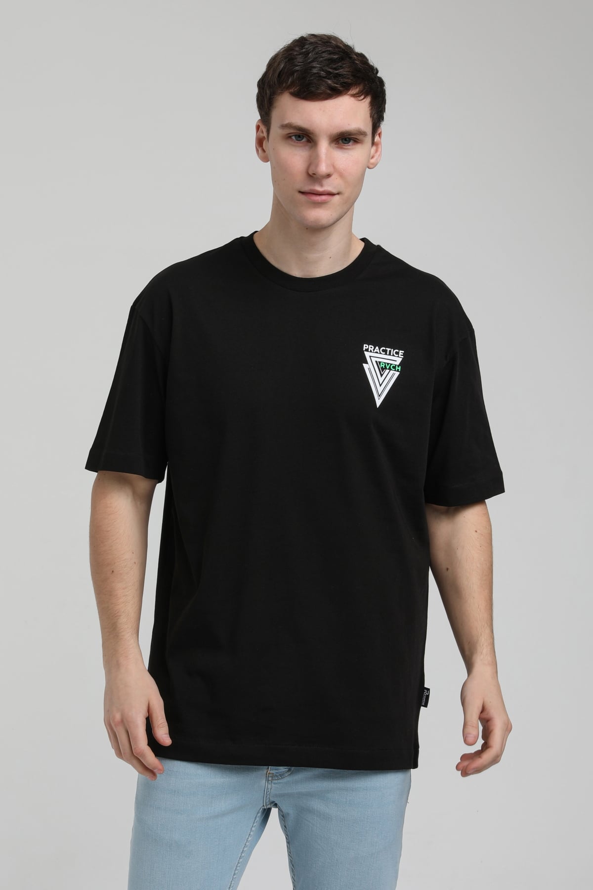 New World Polo Bisiklet Yaka Siyah Oversize Tişört 23SSM20337
