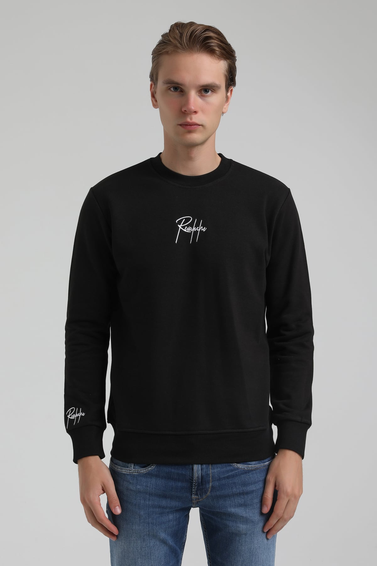 New World Polo Bisiklet Yaka Siyah Regular Sweatshirt 22FWM60129
