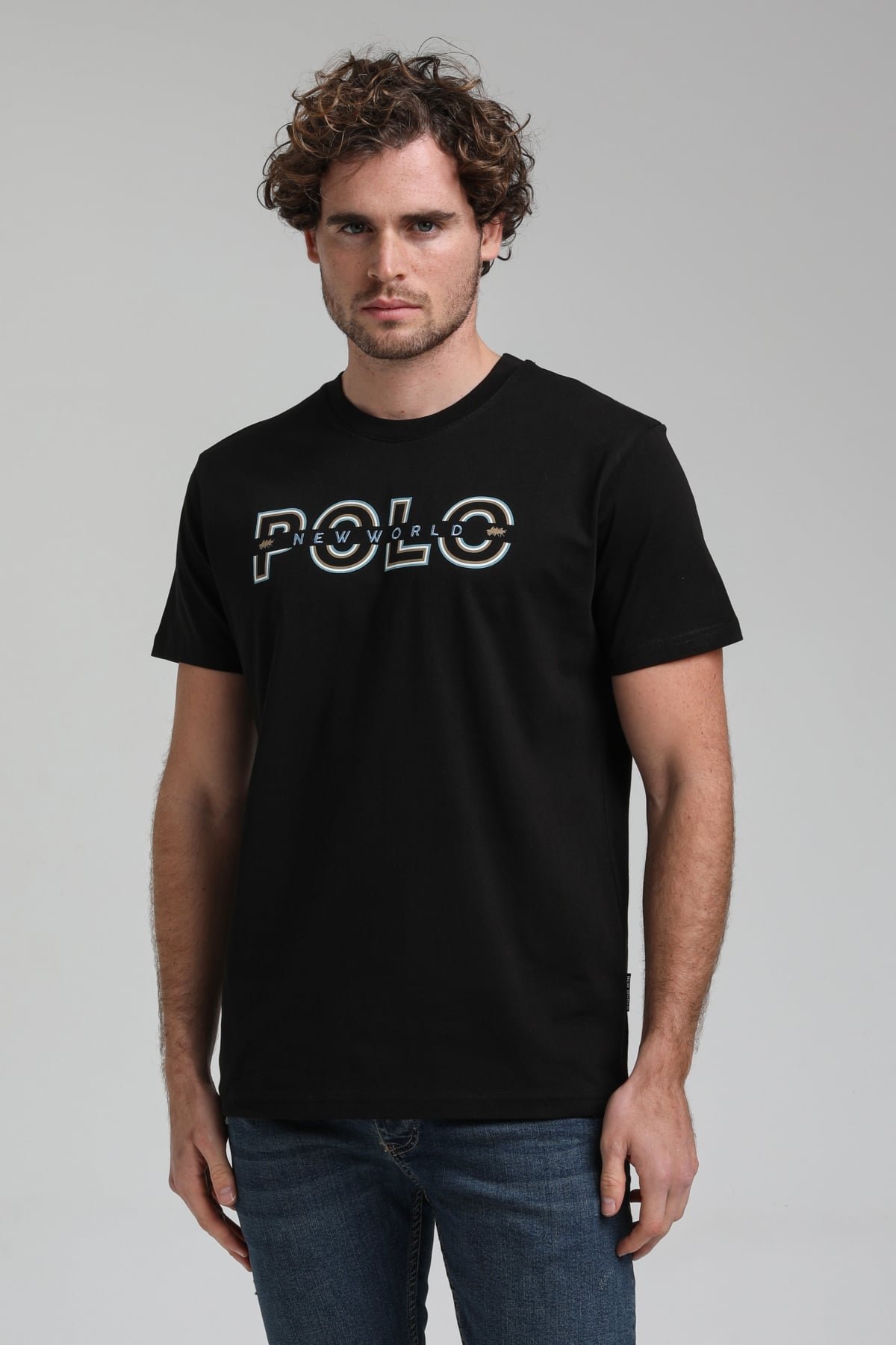 New World Polo Bisiklet Yaka Siyah Regular Custom Tişört 23SSM20302