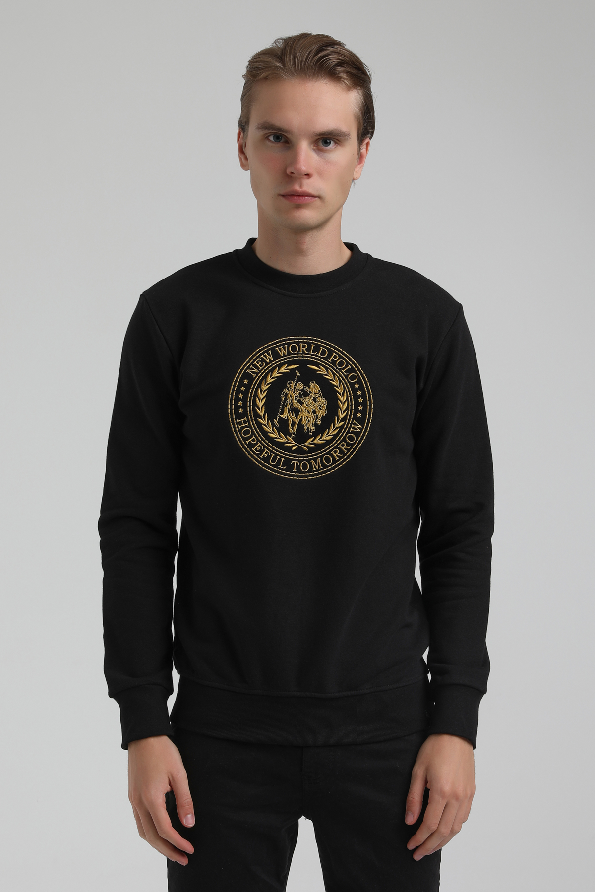 New World Polo Bisiklet Yaka Siyah Regular Sweatshirt 22FWM60118