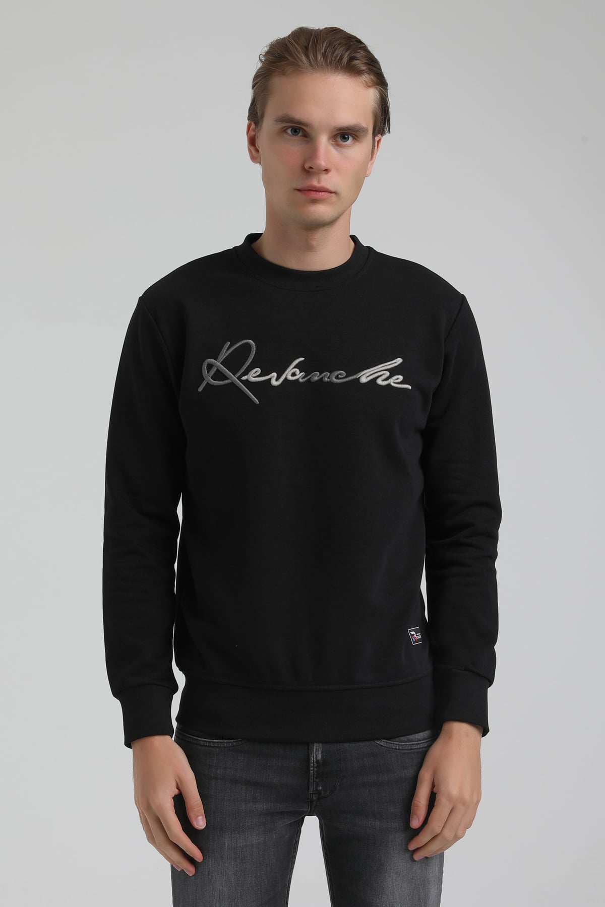 New World Polo Bisiklet Yaka Siyah Regular Sweatshirt 22FWM60128