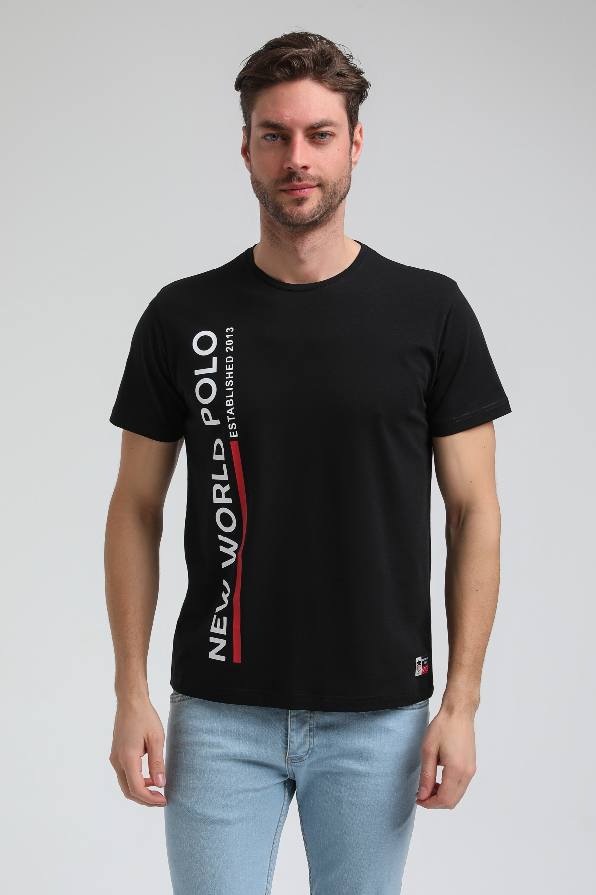 New World Polo Bisiklet Yaka Siyah Regular Custom Tişört 23SSM20354