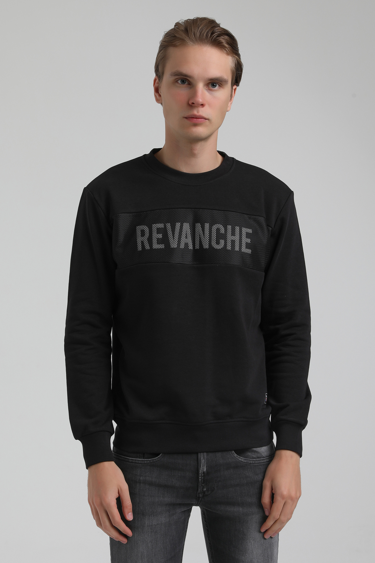 New World Polo Bisiklet Yaka Siyah Regular Sweatshirt 22FWM60117