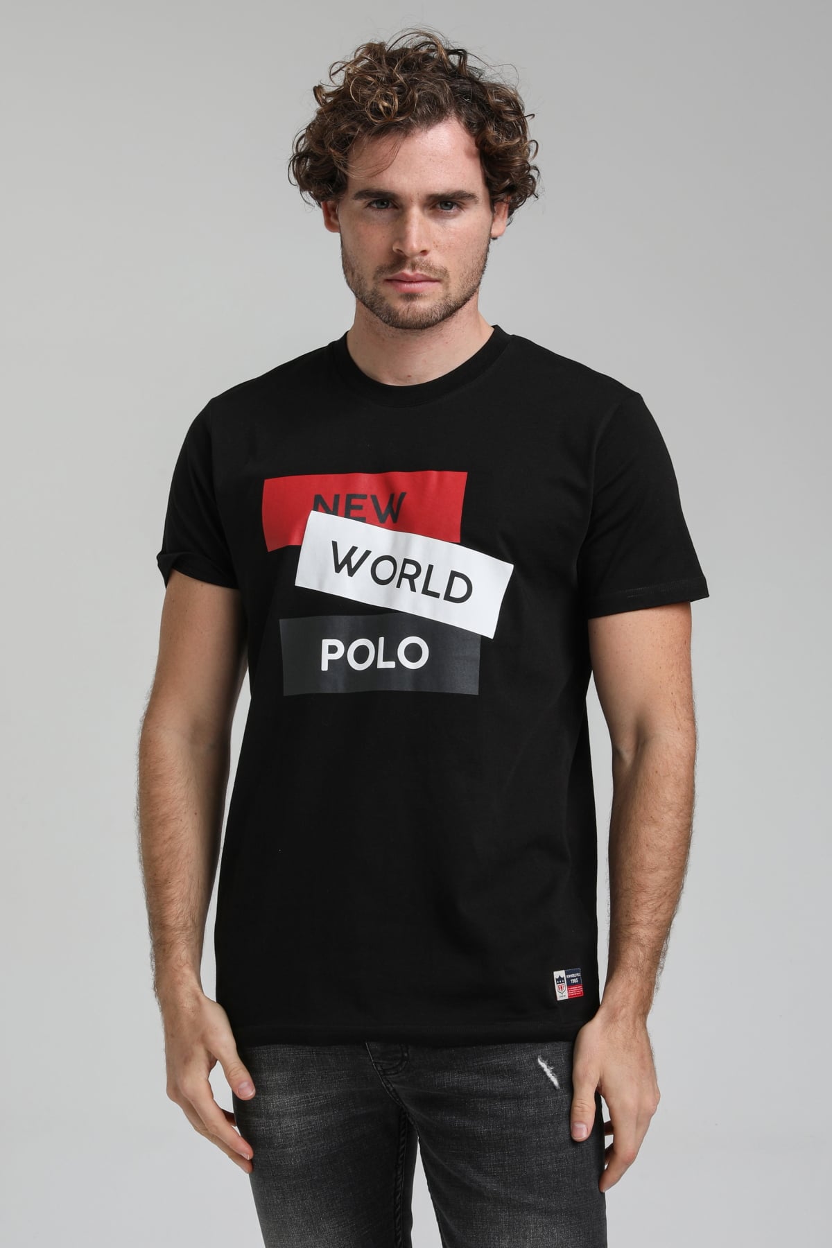 New World Polo Bisiklet Yaka Siyah Regular Custom Tişört 23SSM20314