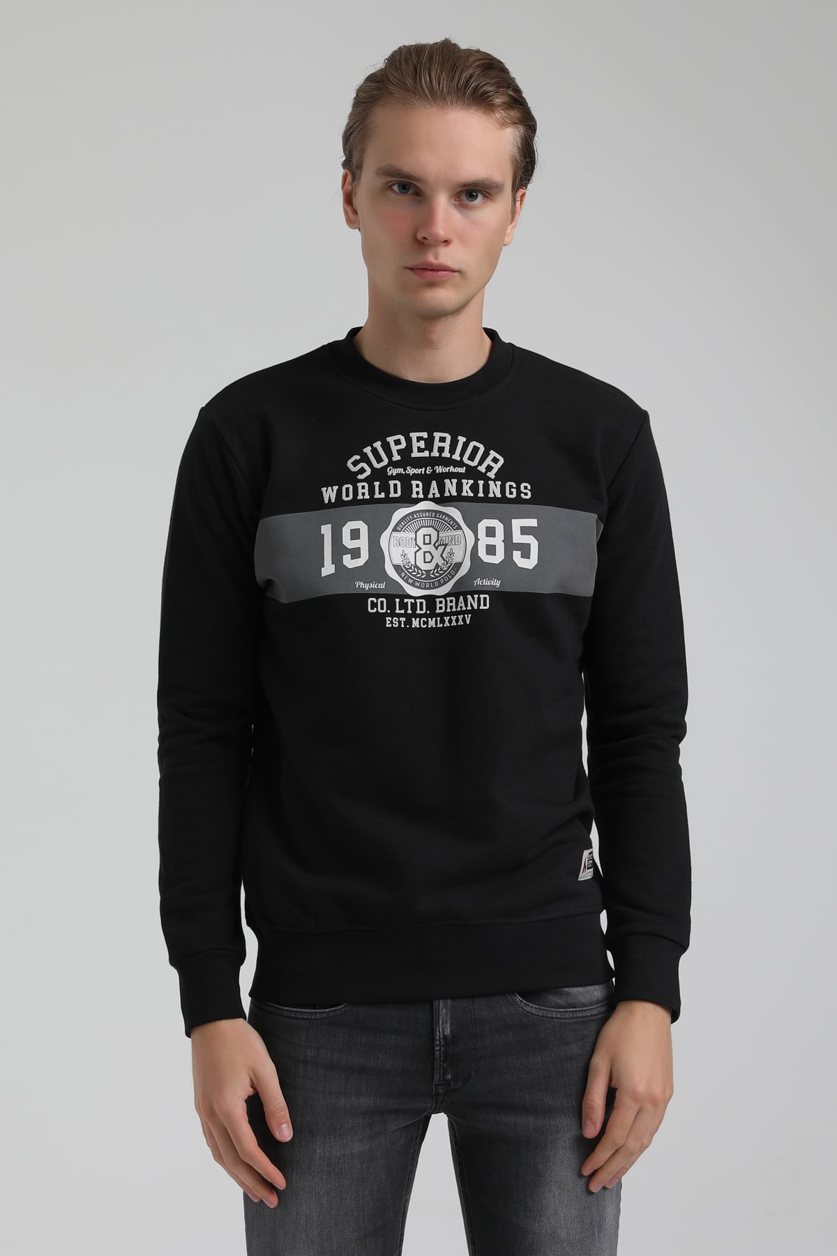 New World Polo Bisiklet Yaka Siyah Regular Sweatshirt 22FWM60134
