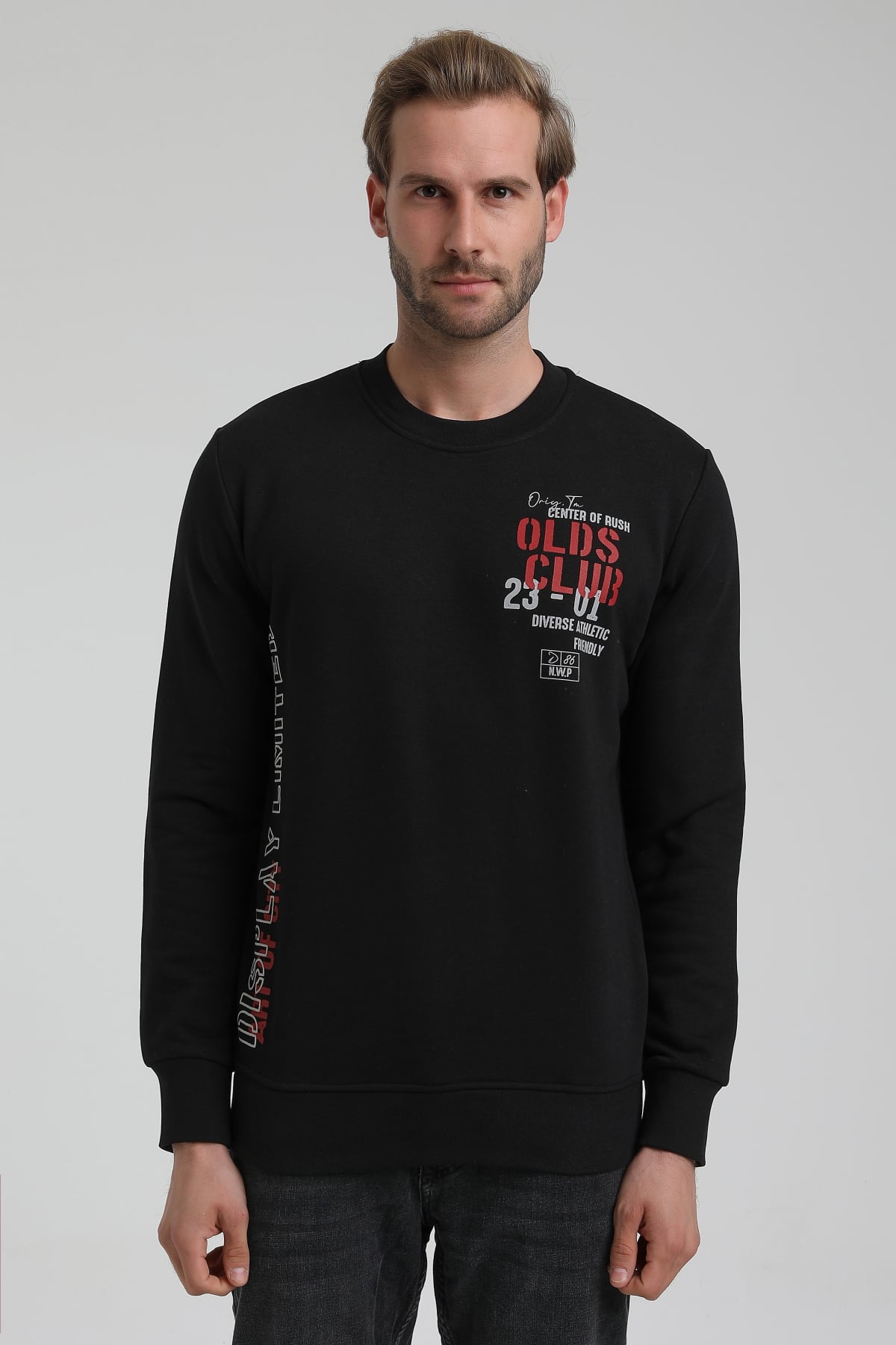 New World Polo Bisiklet Yaka Siyah Slim Fit Sweatshirt 22FWM60122