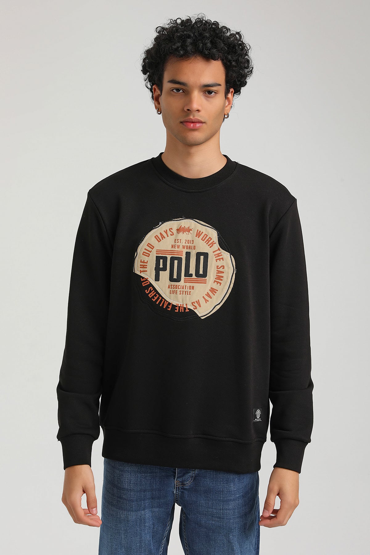 New World Polo Bisiklet Yaka Siyah Slim Fit Sweatshirt 23FWM60163