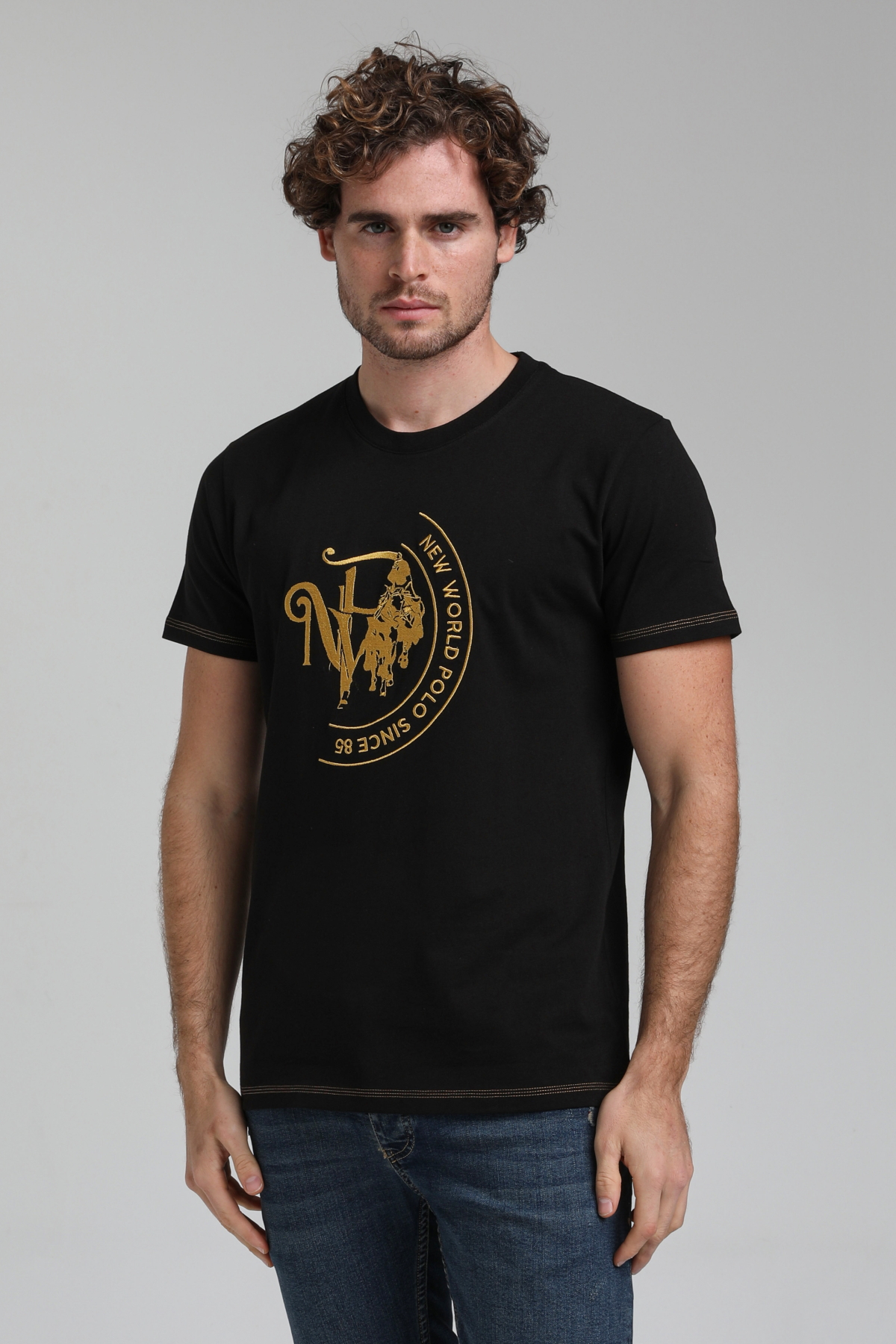 New World Polo Bisiklet Yaka Siyah Slim Fit Tişört 23SSM20293