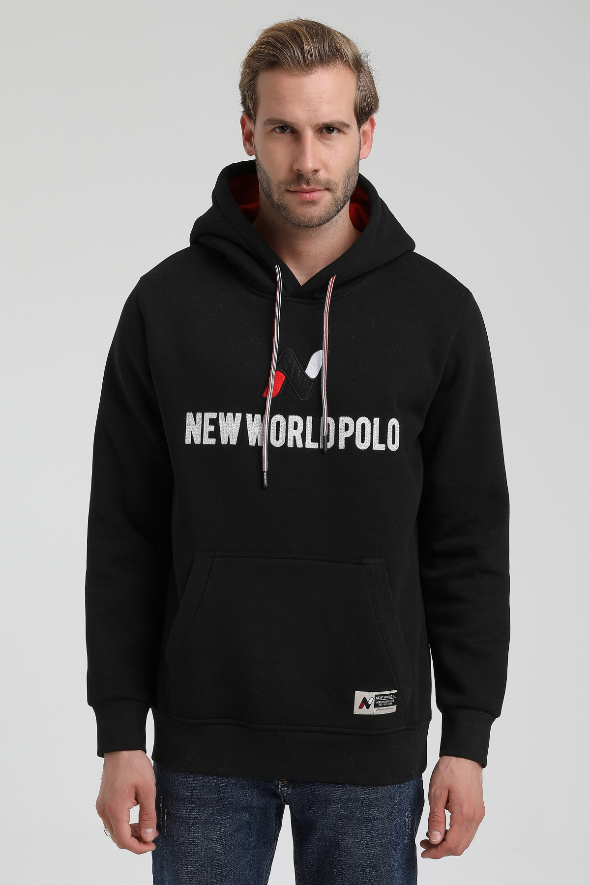 New World Polo Bisiklet Yaka Siyah Slim Fit Sweatshirt 22FWM64032