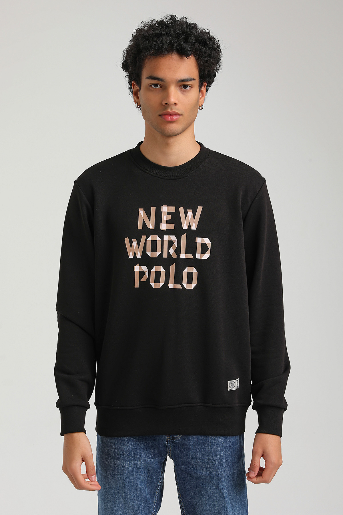 New World Polo Bisiklet Yaka Siyah Slim Fit Sweatshirt 23FWM60161
