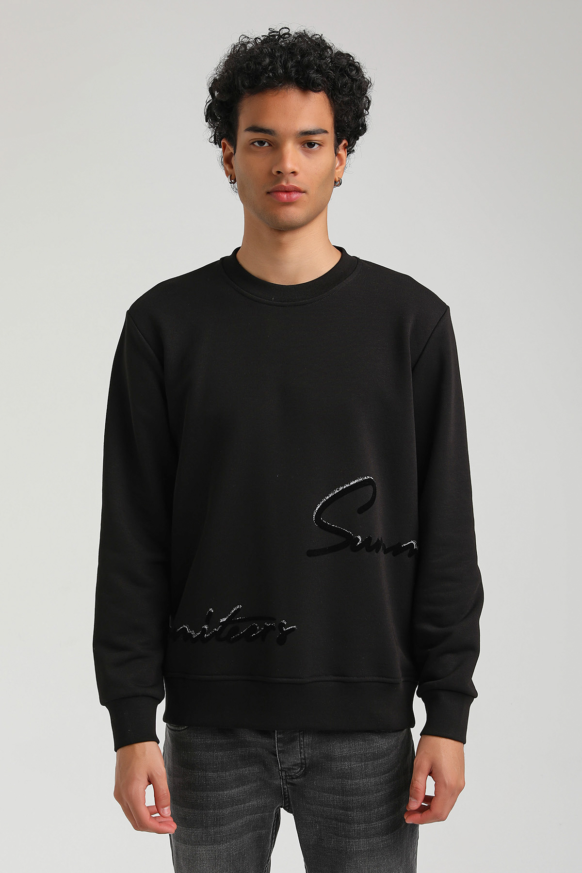 New World Polo Bisiklet Yaka Siyah Slim Fit Sweatshirt 23FWM60150