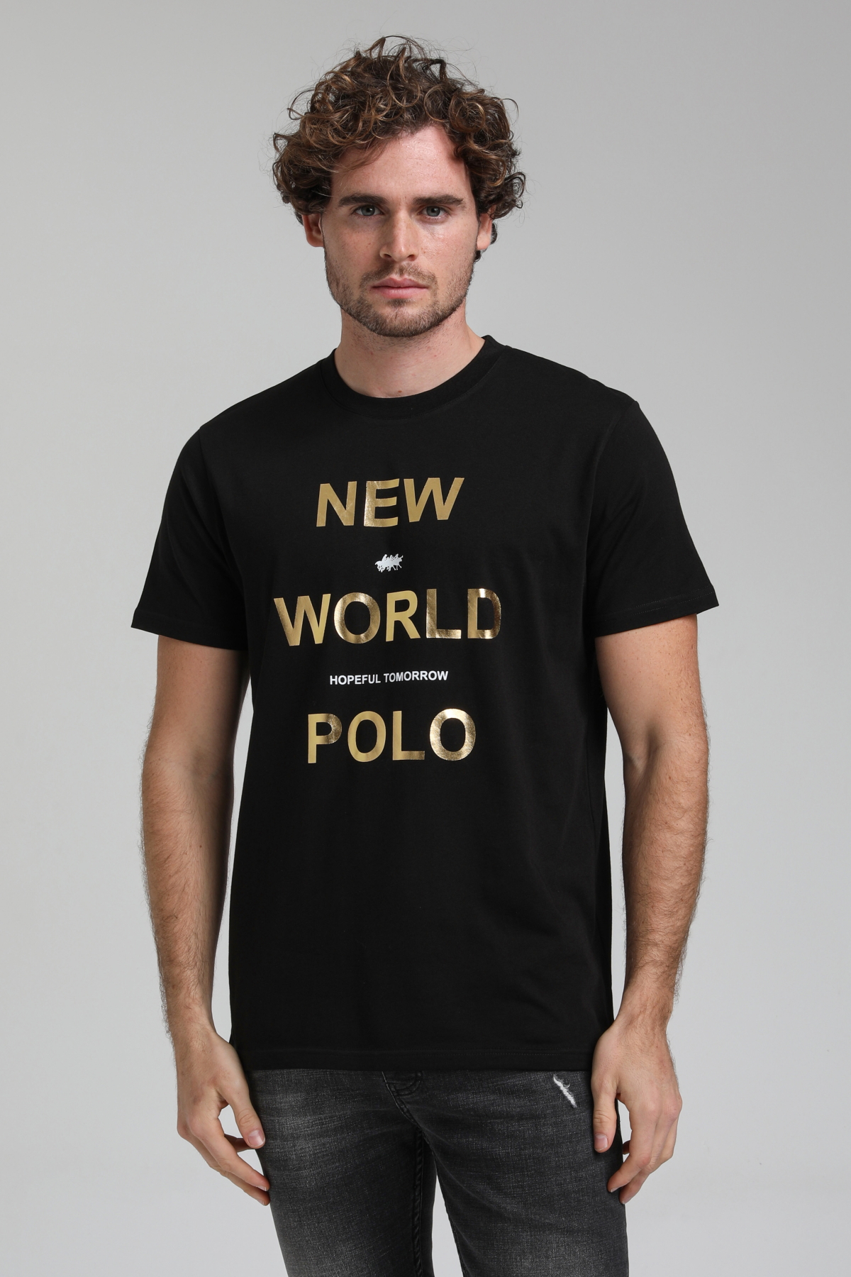 New World Polo Bisiklet Yaka Siyah Slim Fit Tişört 23SSM20298