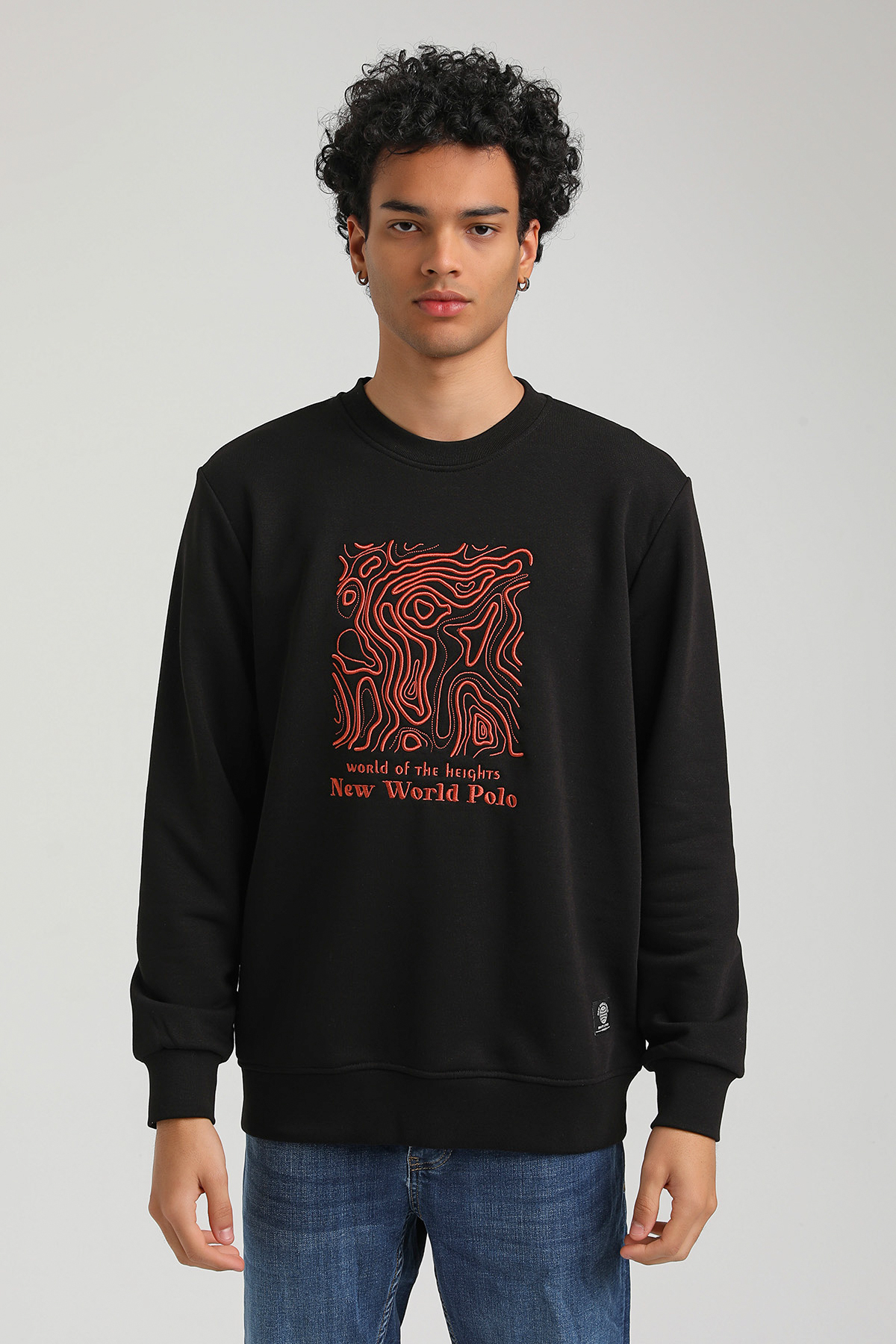New World Polo Bisiklet Yaka Siyah Slim Fit Sweatshirt 23FWM60153