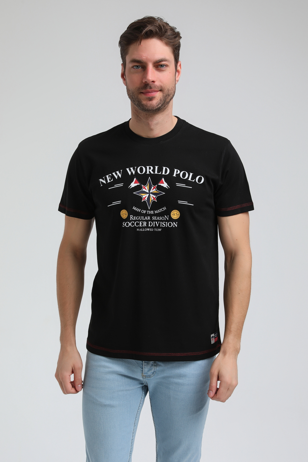New World Polo Bisiklet Yaka Siyah Slim Fit Tişört 23SSM20318