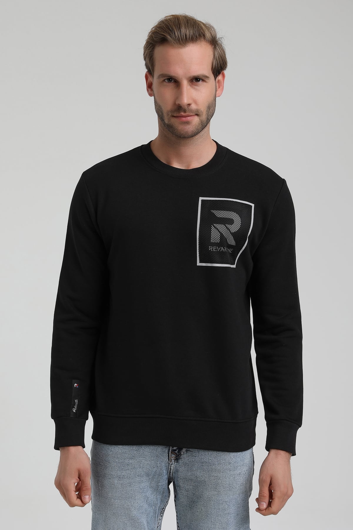 New World Polo Bisiklet Yaka Siyah Slim Fit Sweatshirt 22FWM60119