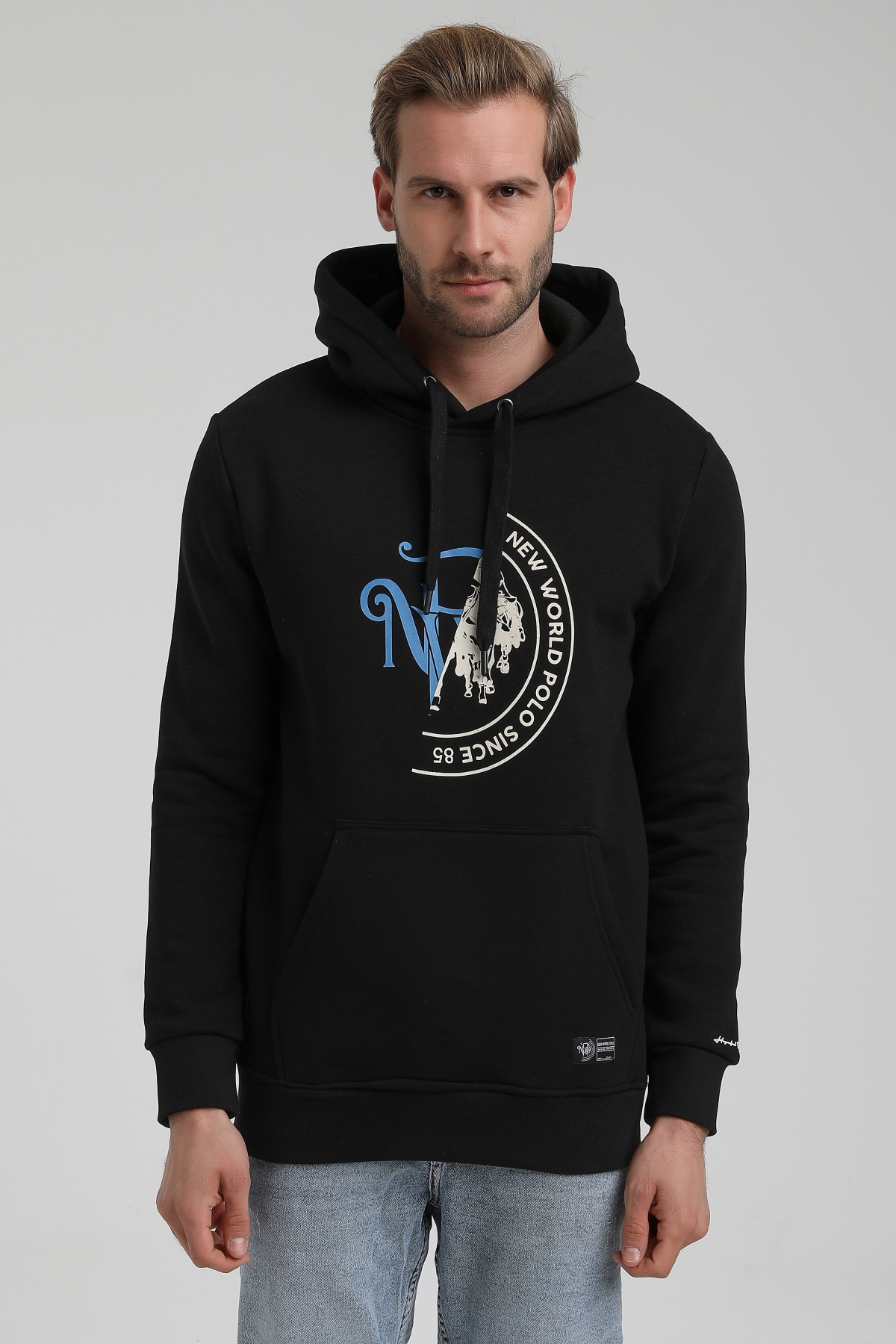 New World Polo Bisiklet Yaka Siyah Slim Fit Sweatshirt 22FWM64030